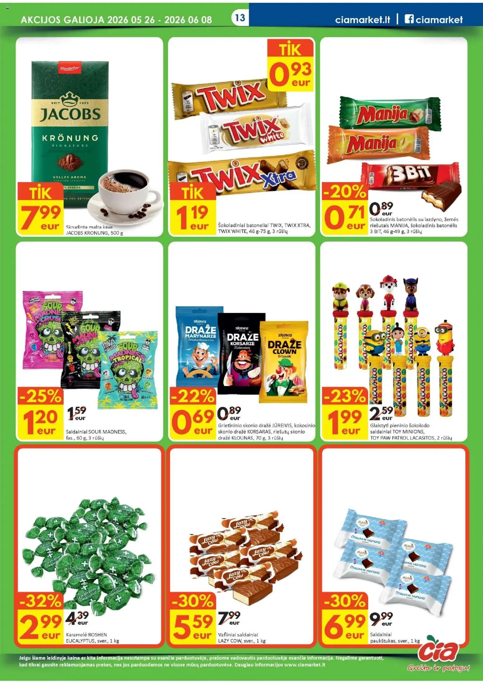 ČIA MARKET akcijos nuo 26.05.2026 | Puslapis: 13 | Prekių: Kava, Šokoladinis batonėlis, Saldainiai
