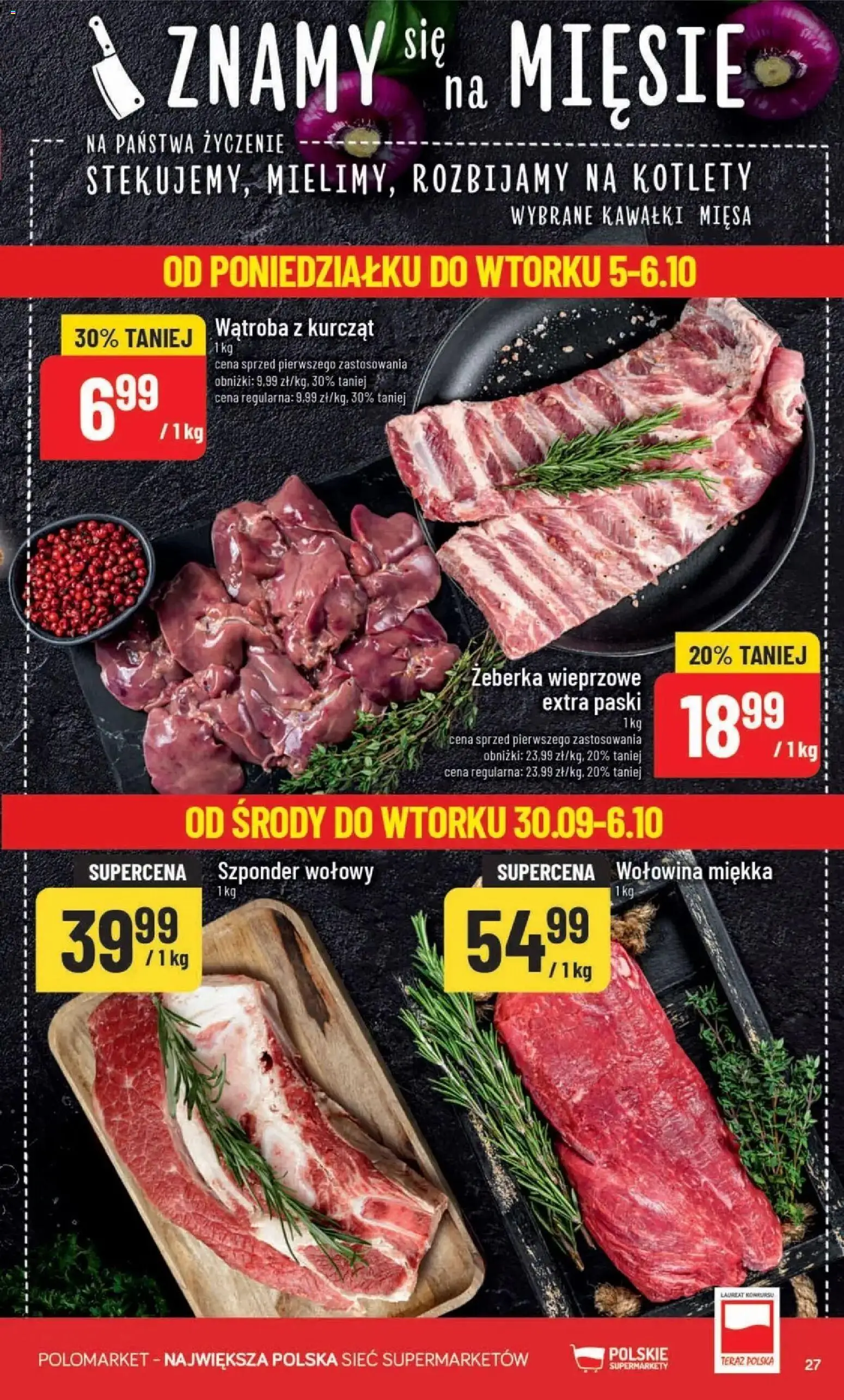 Nowa POLOmarket gazetka od jutra 30.09.2026 | Strona: 27 | Produkty: Żeberka, Żeberka wieprzowe, Wołowina, Kotlety