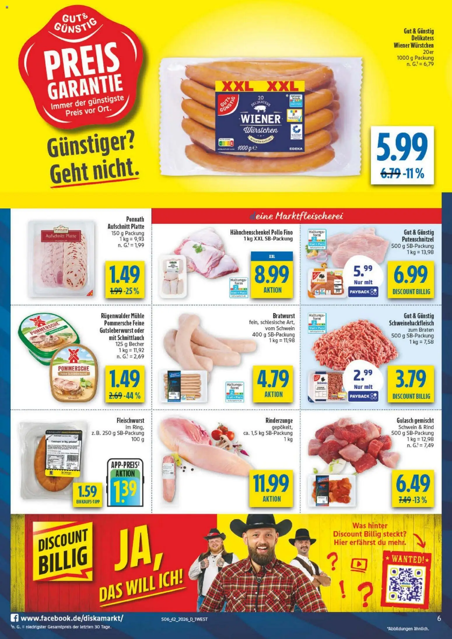 Diska Bayern – gültig ab 12.10.2026 | Seite: 6 | Produkte: Mühle, Hahnchenschenkel, Bratwurst, Gulasch