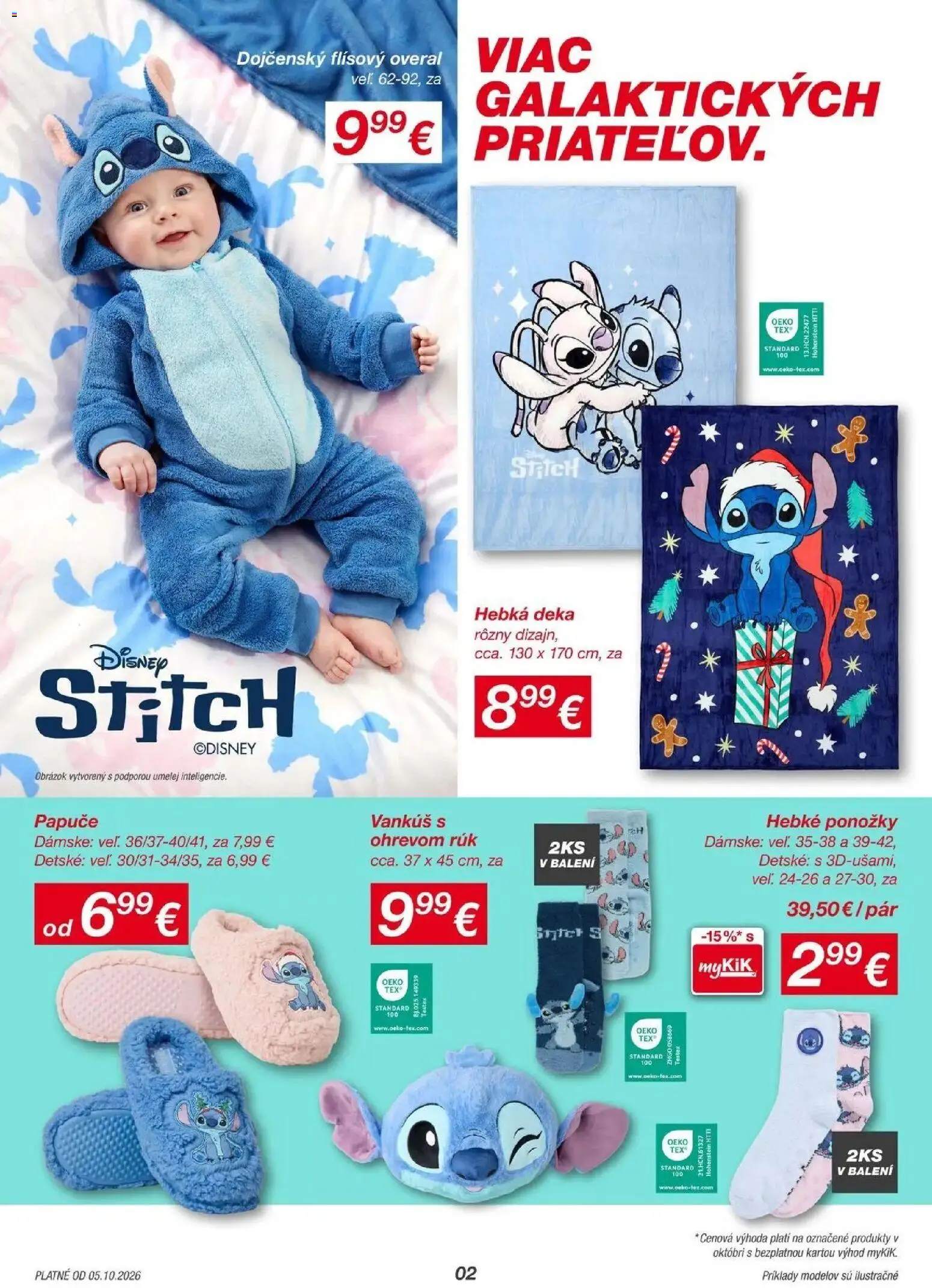 Nové Kik akcie – leták je platný od 05.10.2026 | Strana: 2 | Produkty: Vankúš, Overal, Ponožky