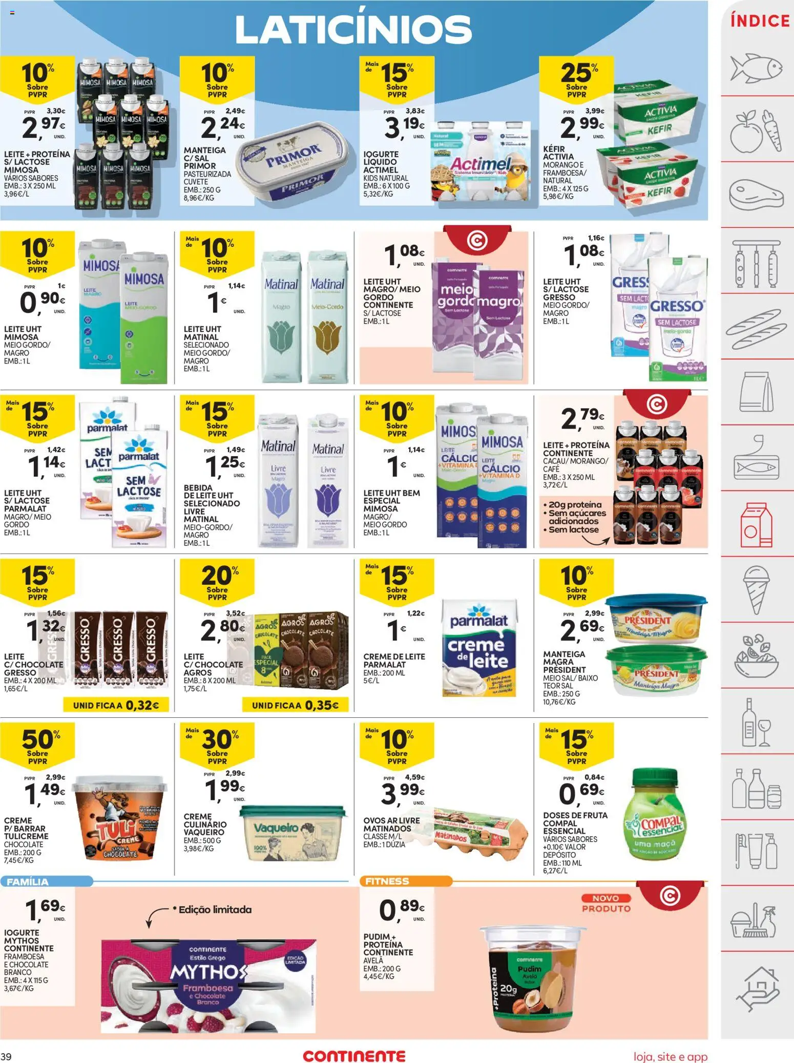 Continente folheto │ válido de 29/09/2026 | Página: 39 | Produtos: Chocolate branco, Leite proteina, Café, Proteina