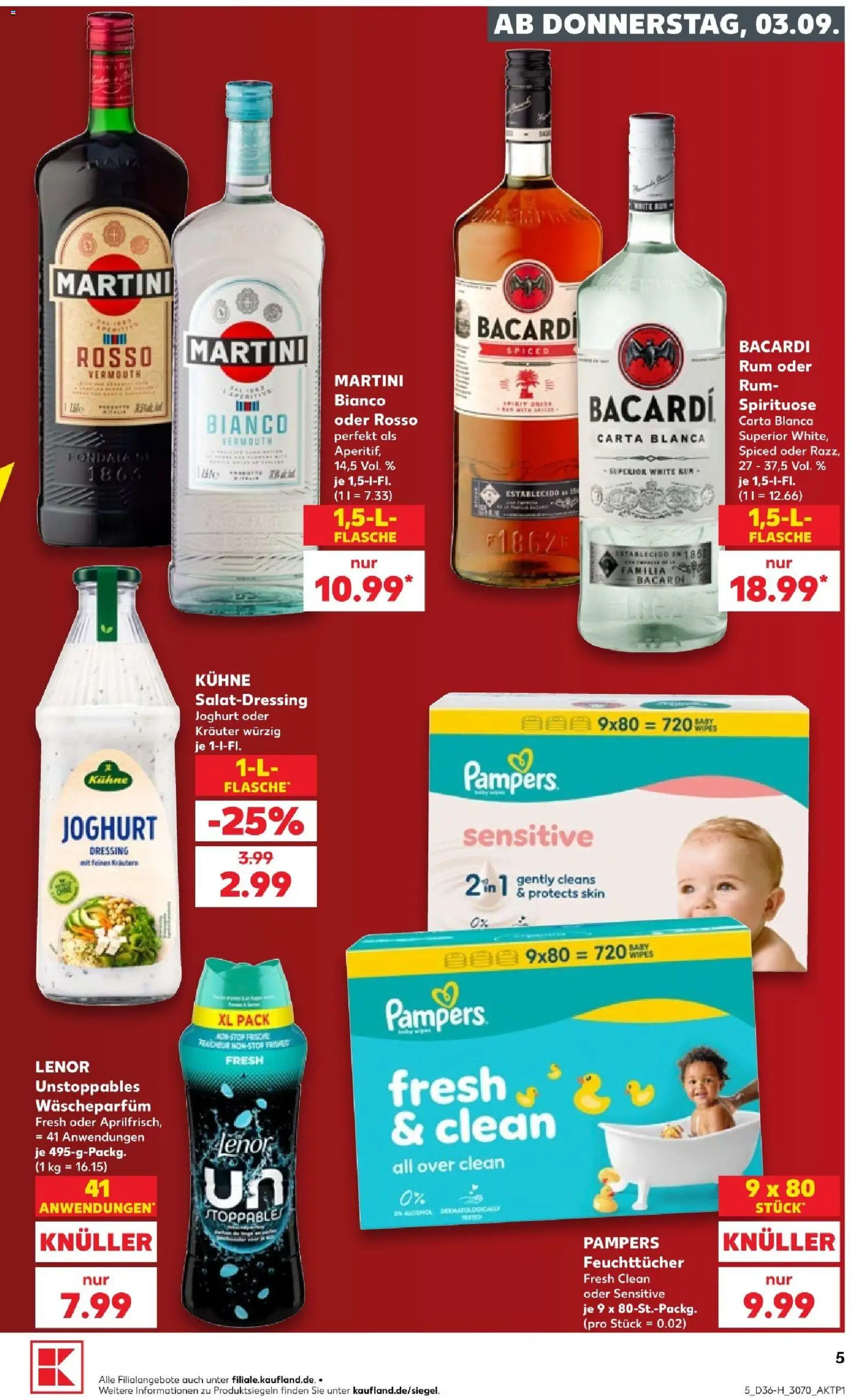 Kaufland Prospekt Leipzig – gültig ab 03.09.2026 | Seite: 5 | Produkte: Martini, Bacardi, Joghurt, Rum