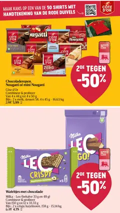 Wafeltjes met chocolade, Milka - Leo (behalve 33 g en 48 g) Combineer & profiteer Van 150 g tot 12 x 33,33 g Bijv.: 2 x crispy hazelnoten, 158 g - Voorbeeld van een folder van Delhaize, geldig van 30.04.2026 | Pagina: 23