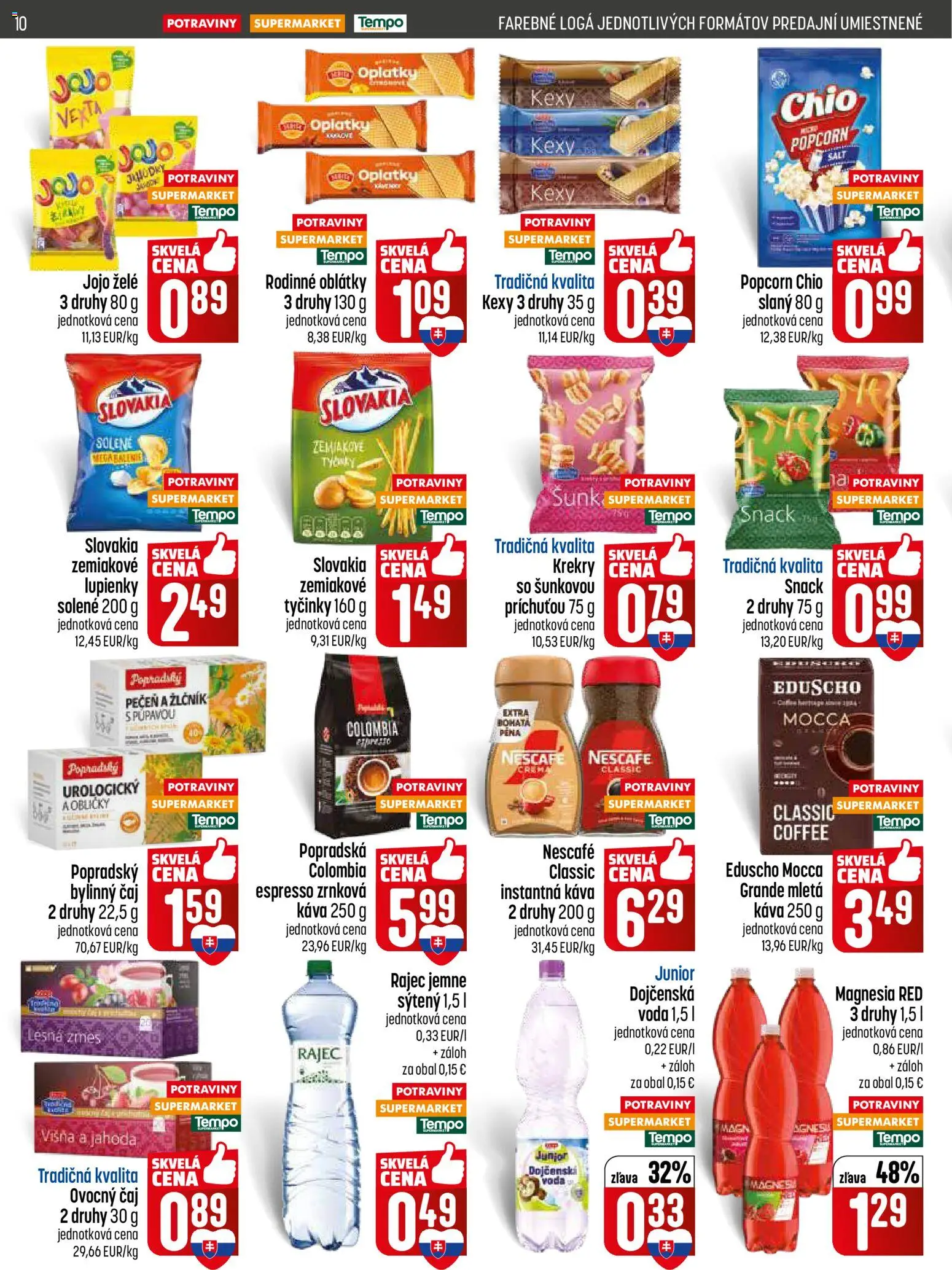 Nové COOP Jednota akcie – leták je platný od 07.05.2026 | Strana: 10 | Produkty: Káva, Čaj, Voda, Nescafé Crema