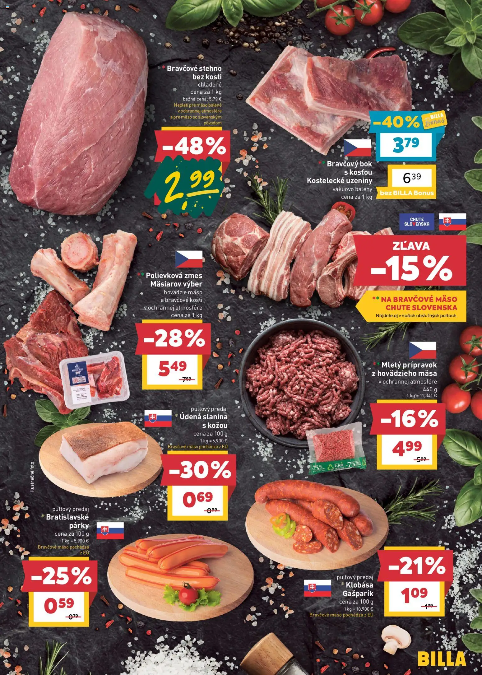 Nové Billa akcie – leták je platný od 28.10.2026 | Strana: 7 | Produkty: Hovädzie mäso, Bravčové stehno, Mäso, Párky