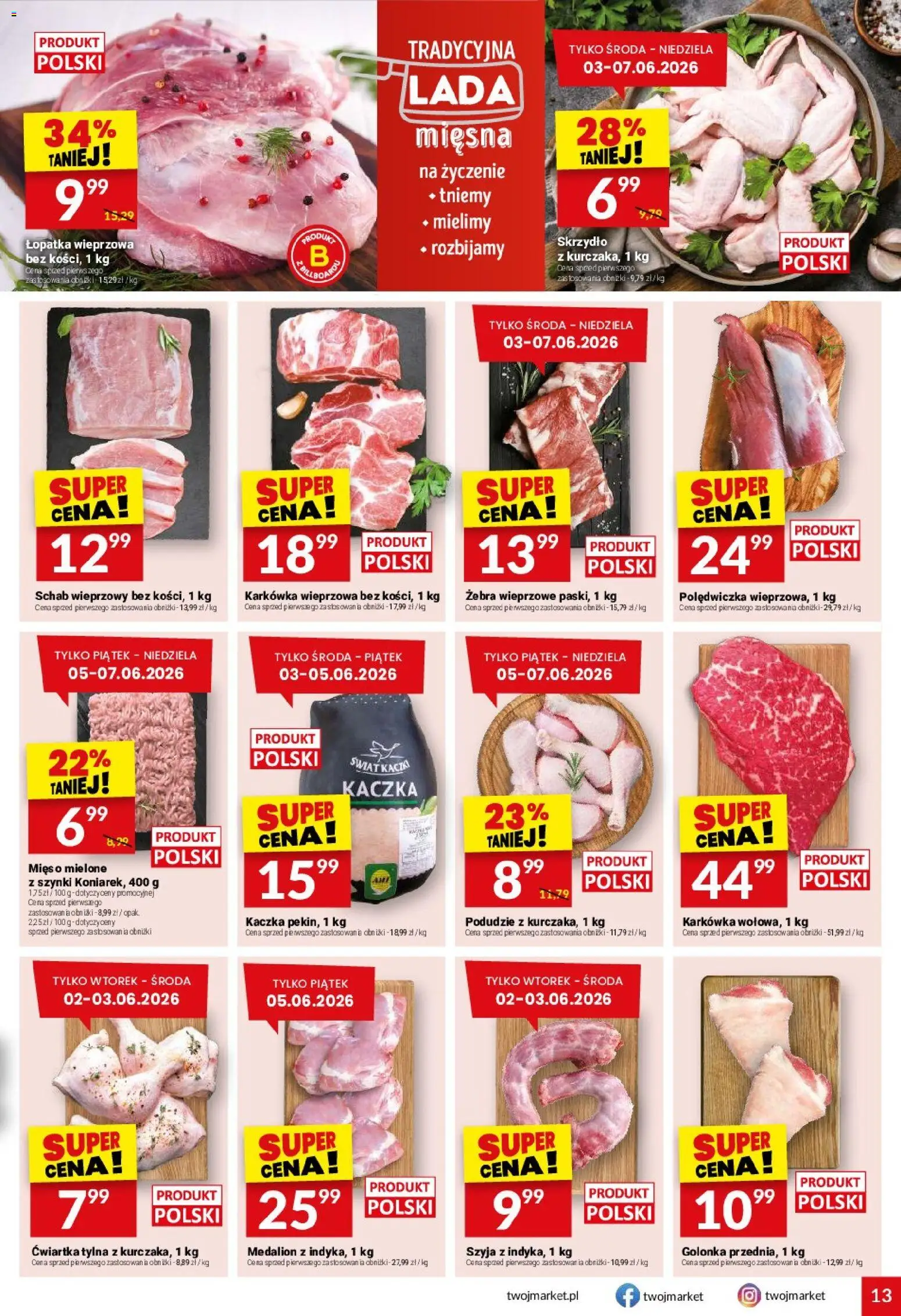 Twój Market gazetka od 02.06.2026 | Strona: 13 | Produkty: Karkówka, Schab, Schab wieprzowy, Łopatka wieprzowa