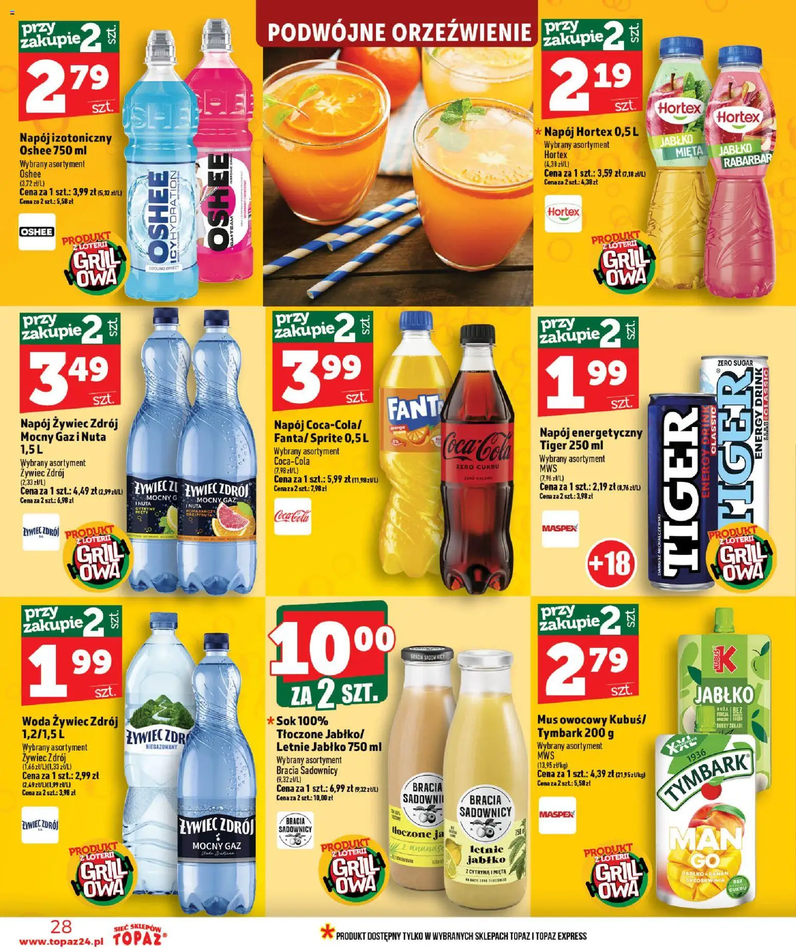 Topaz gazetka - MAZ od 11.06.2026 | Strona: 28 | Produkty: Cytryna, Brzoskwinia, Sok, Woda