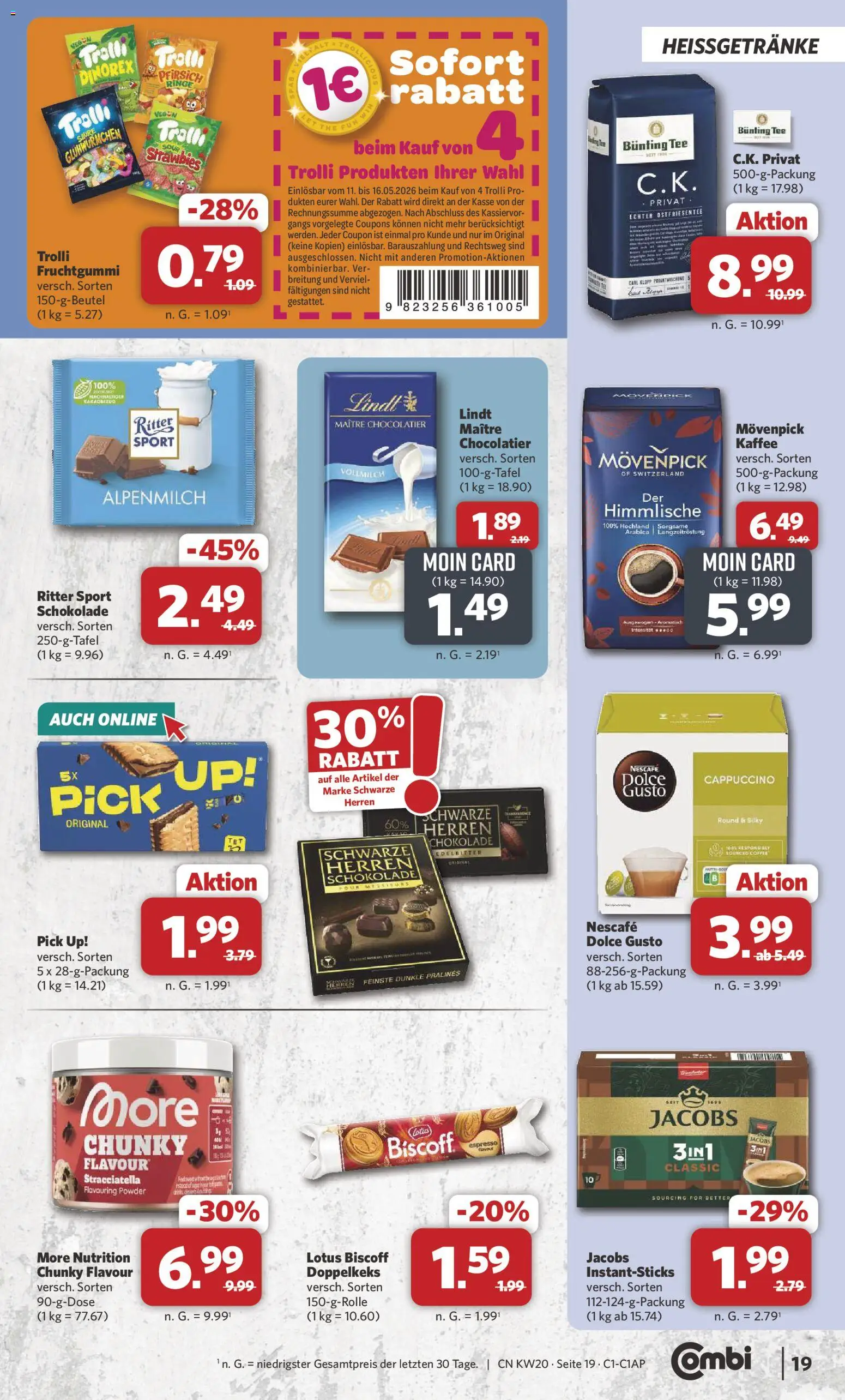 Combi Prospekt 	 – gültig ab 11.05.2026 | Seite: 19 | Produkte: Ritter sport, Movenpick kaffee, Tee, Dolce gusto