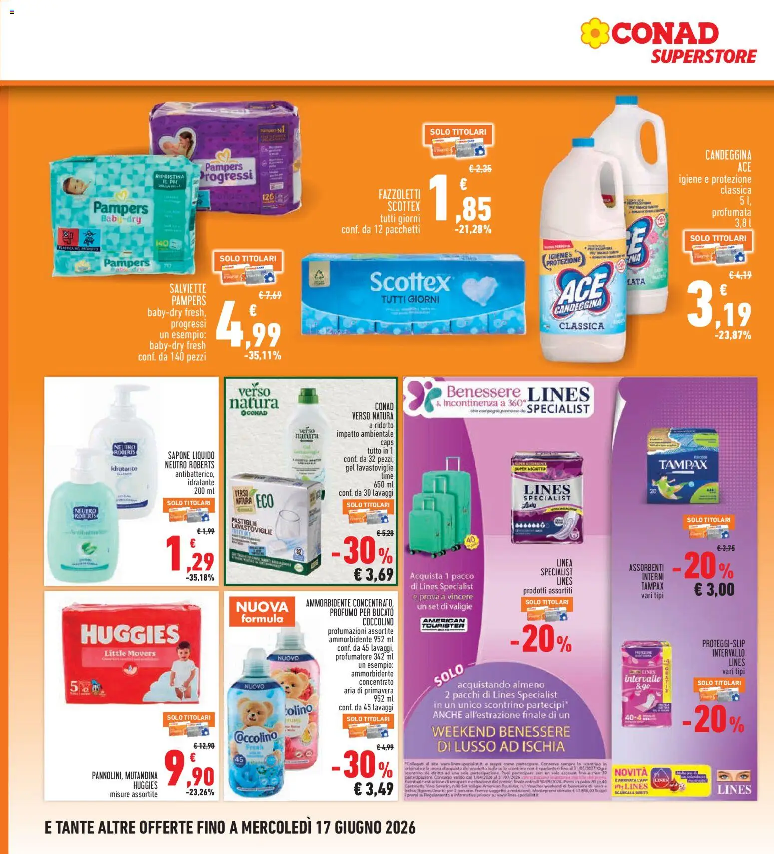 Volantino Conad del 04.06.2026 | Pagina: 26 | Prodotti: Sapone, Candeggina, Lime, Pampers