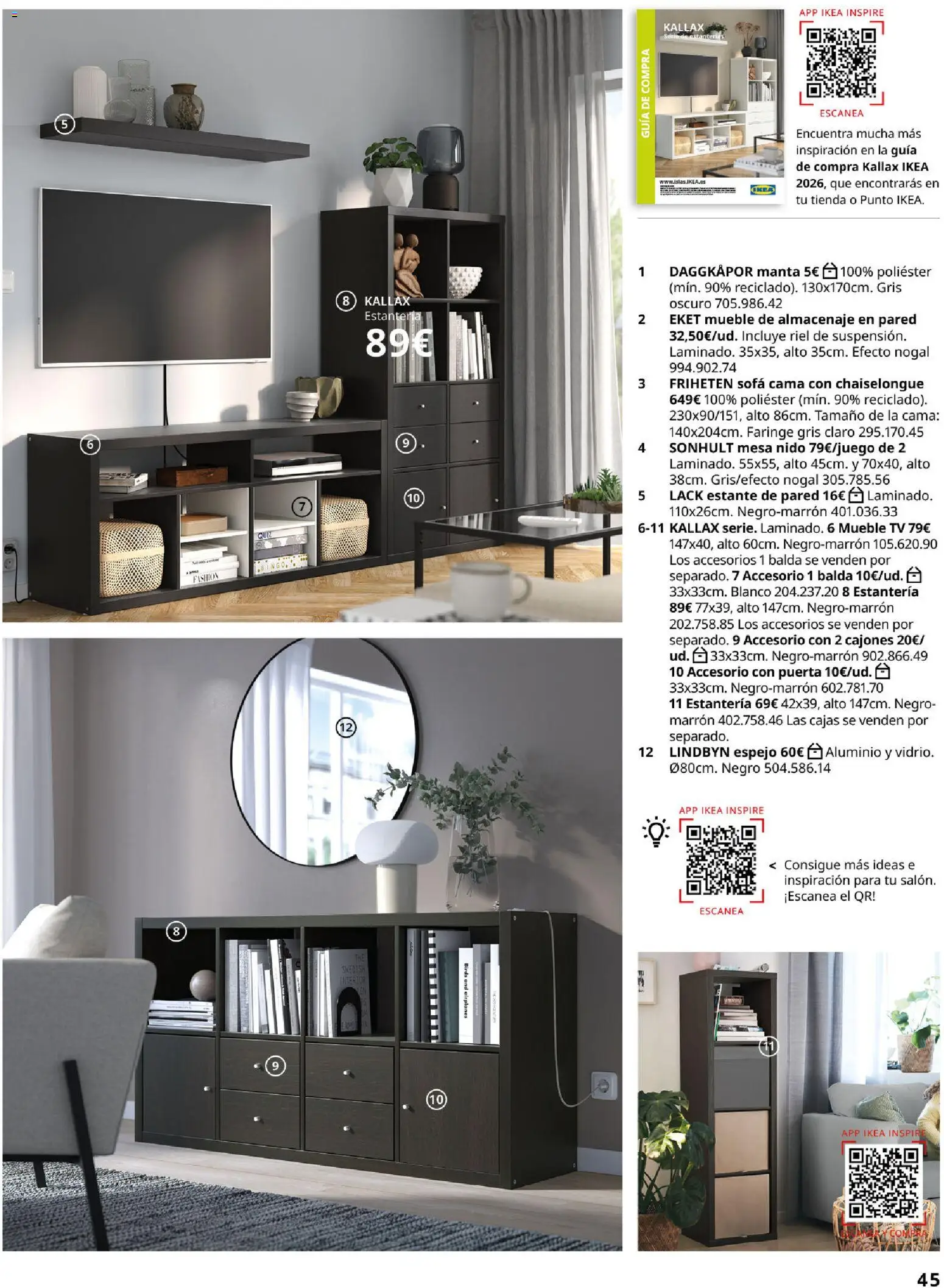 IKEA - Salones │ válido desde el 04/02/2026 | Página: 45 | Productos: Estantería, Sofá cama, Estante, Mesa