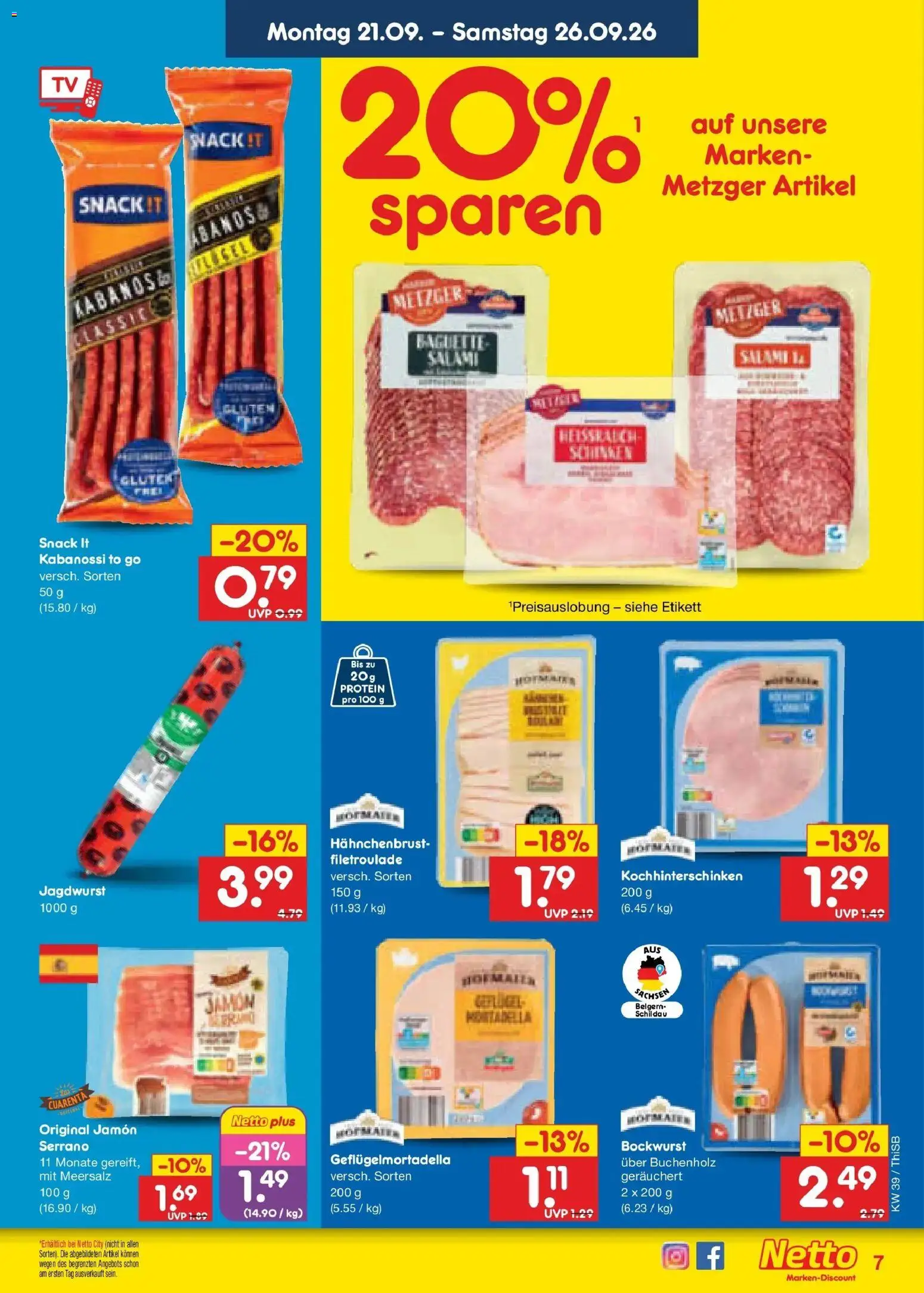Netto Marken-Discount Prospekt Pirna – gültig ab 21.09.2026 | Seite: 11 | Produkte: Bockwurst, Baguette, Salami, Hahnchenbrust