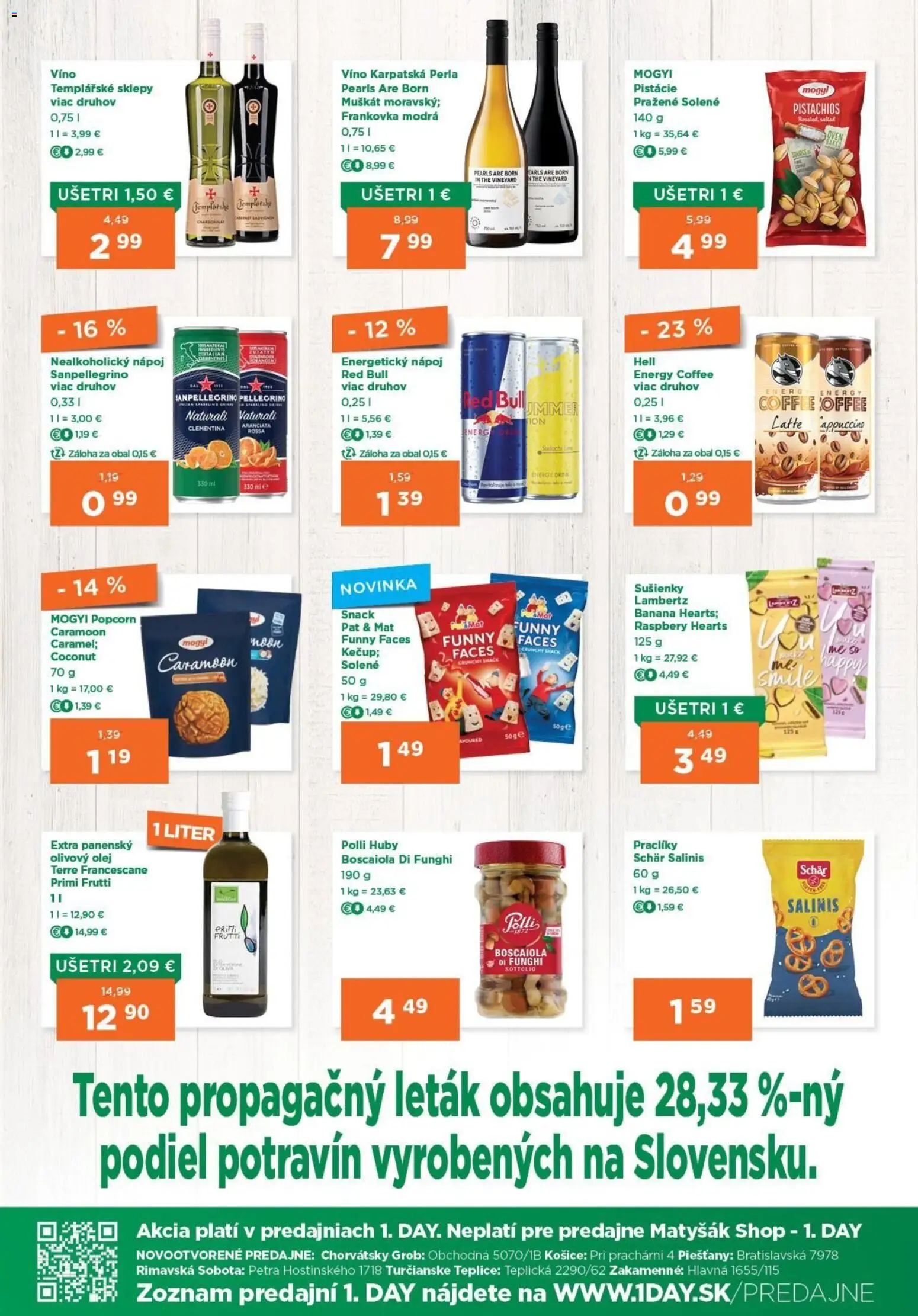 Nové 1day akcie – leták je platný od 30.07.2026 | Strana: 3 | Produkty: Olej, Víno, Cappuccino, Energetický nápoj
