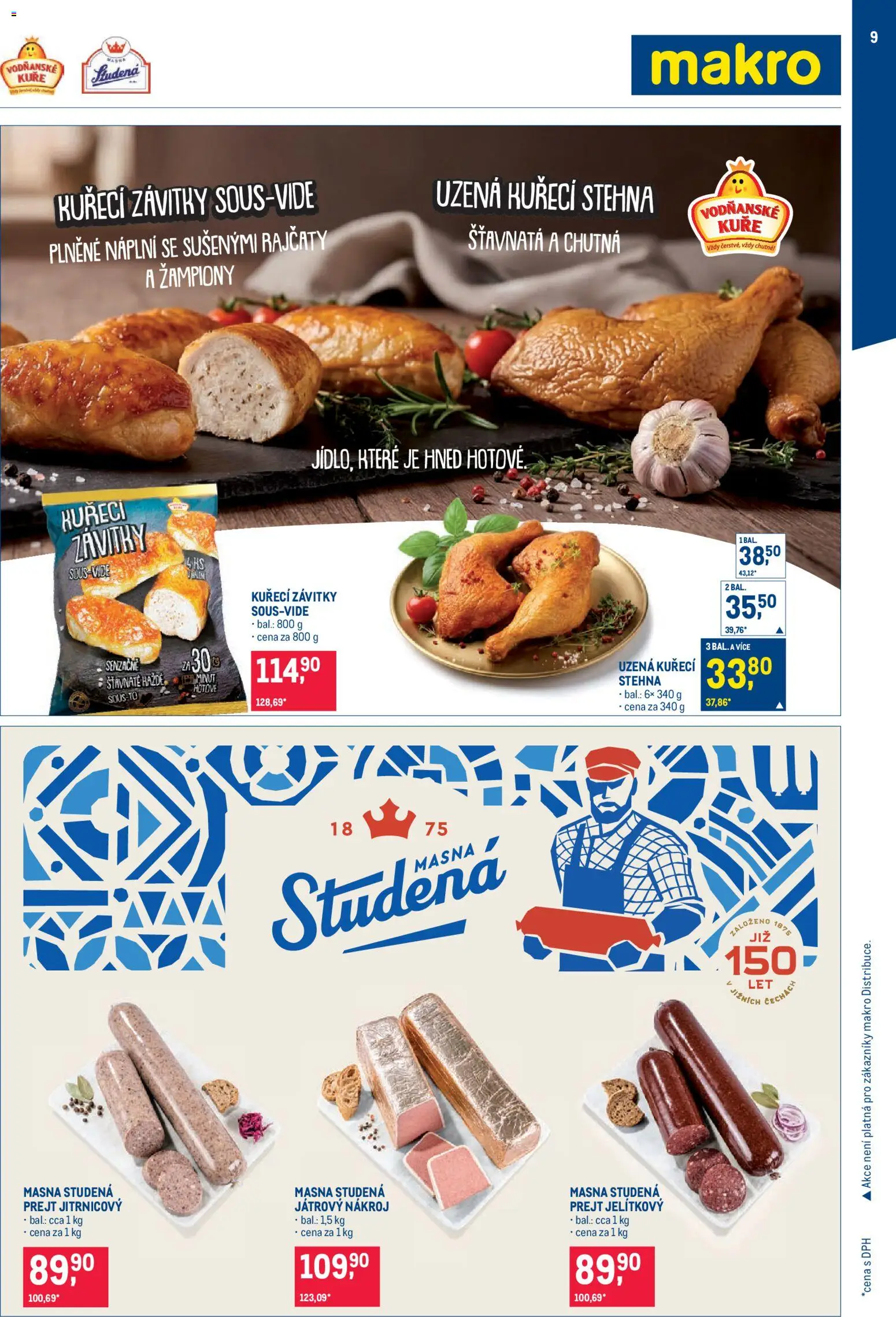 Makro leták - Obchodní partneři od 20.05.2026 | Strana: 9 | Produkty: Žampiony, Uzená kuřecí stehna, Kuře, Kuřecí stehna