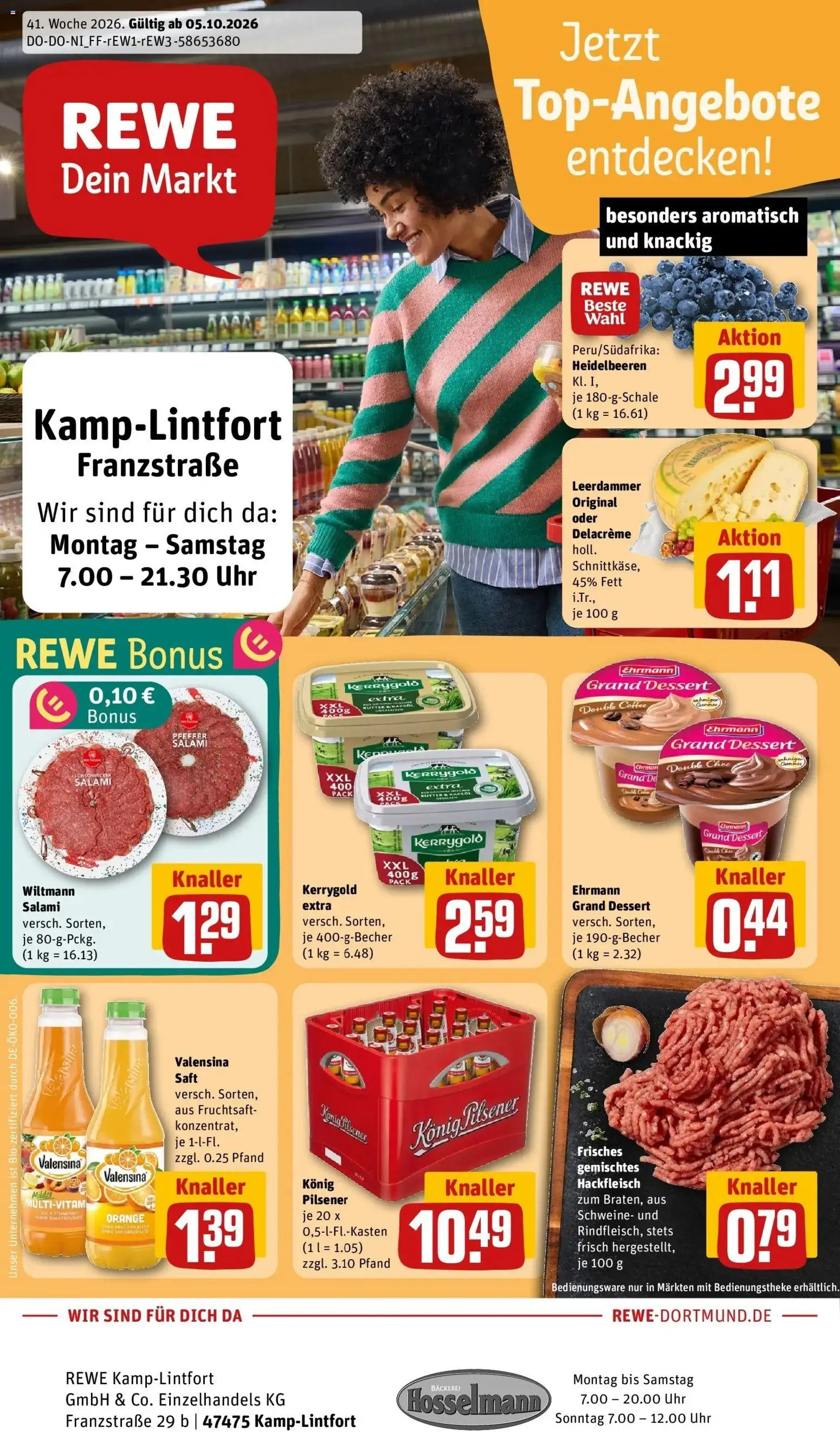 REWE Prospekt ab 05.10.2026 zum Blättern » Angebote | Seite: 1 | Produkte: Konig pilsener, Fruchtsaft, Uhr, Hackfleisch