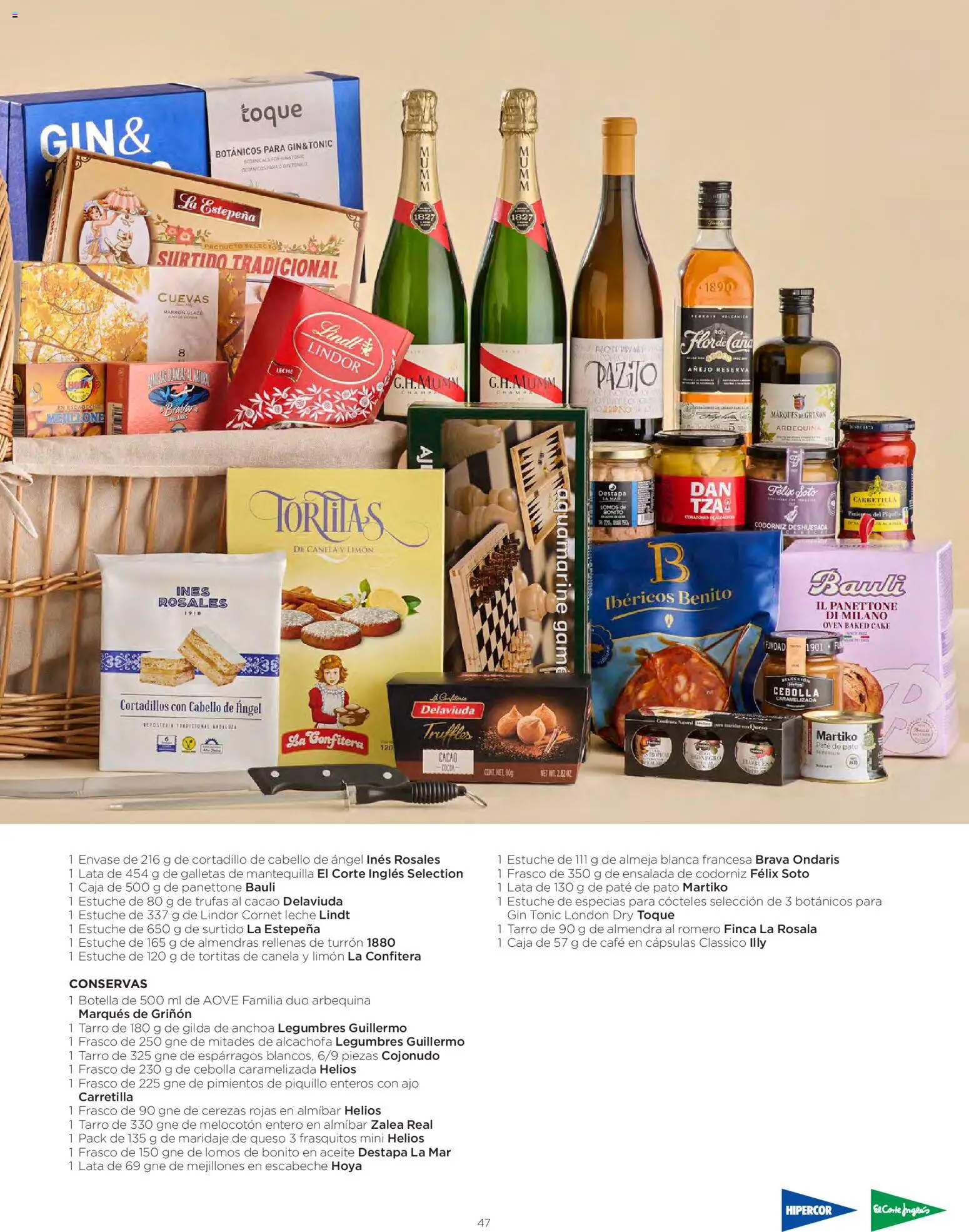 El Corte Inglés Cestas Navidad 2026 │ válido desde el 08/10/2026 | Página: 47 | Productos: Conservas, Ajo, Cócteles, Ensalada