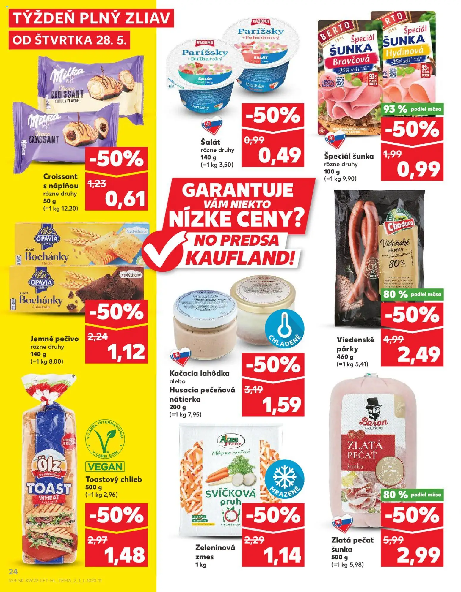 Nové Kaufland akcie – leták je platný od 28.05.2026 | Strana: 24 | Produkty: Šunka, Croissant, Milka, Párky