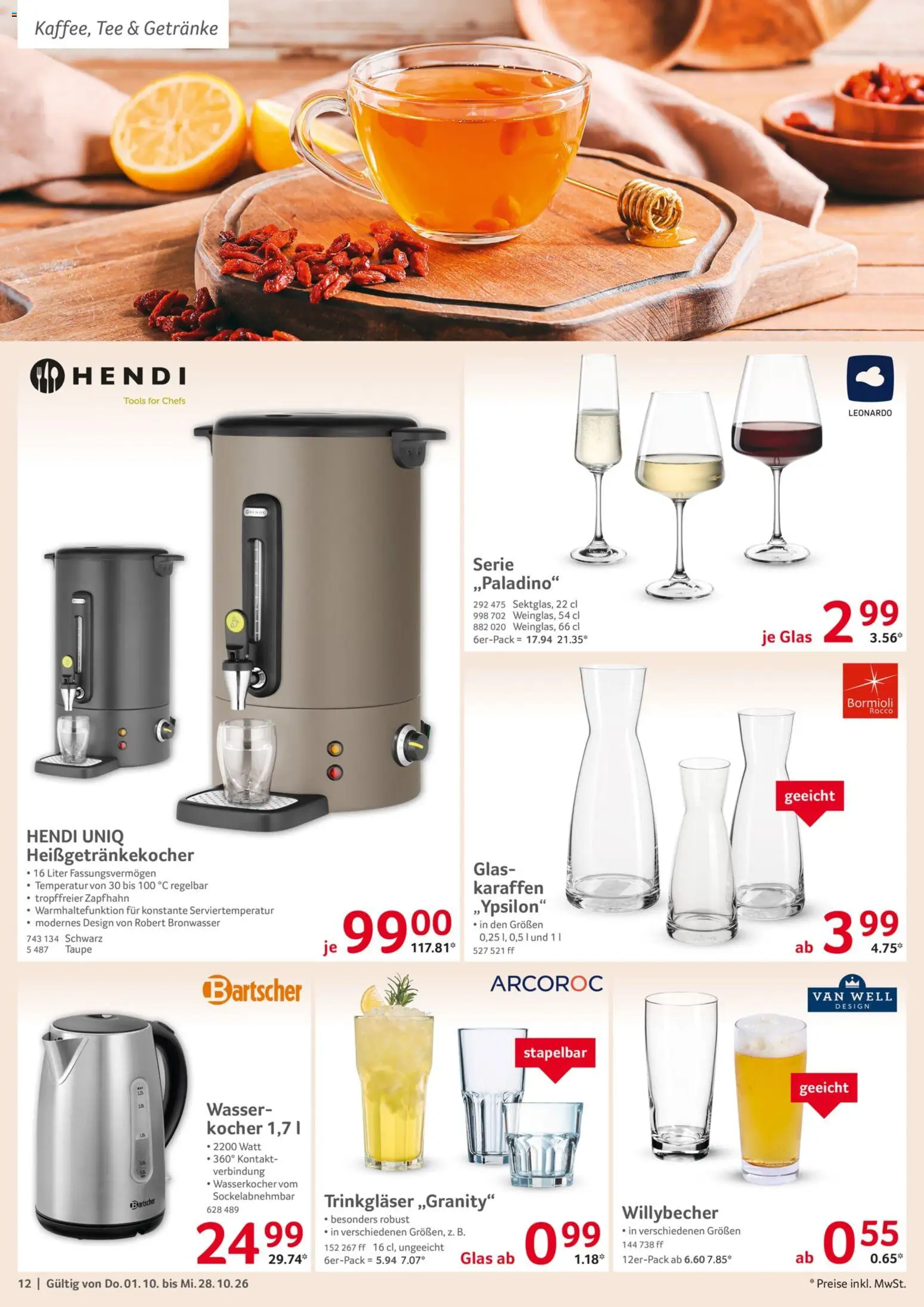 Selgros Gastro Angebote – gültig ab 01.10.2026 | Seite: 12 | Produkte: Wasserkocher, Kocher, Wasser, Tee
