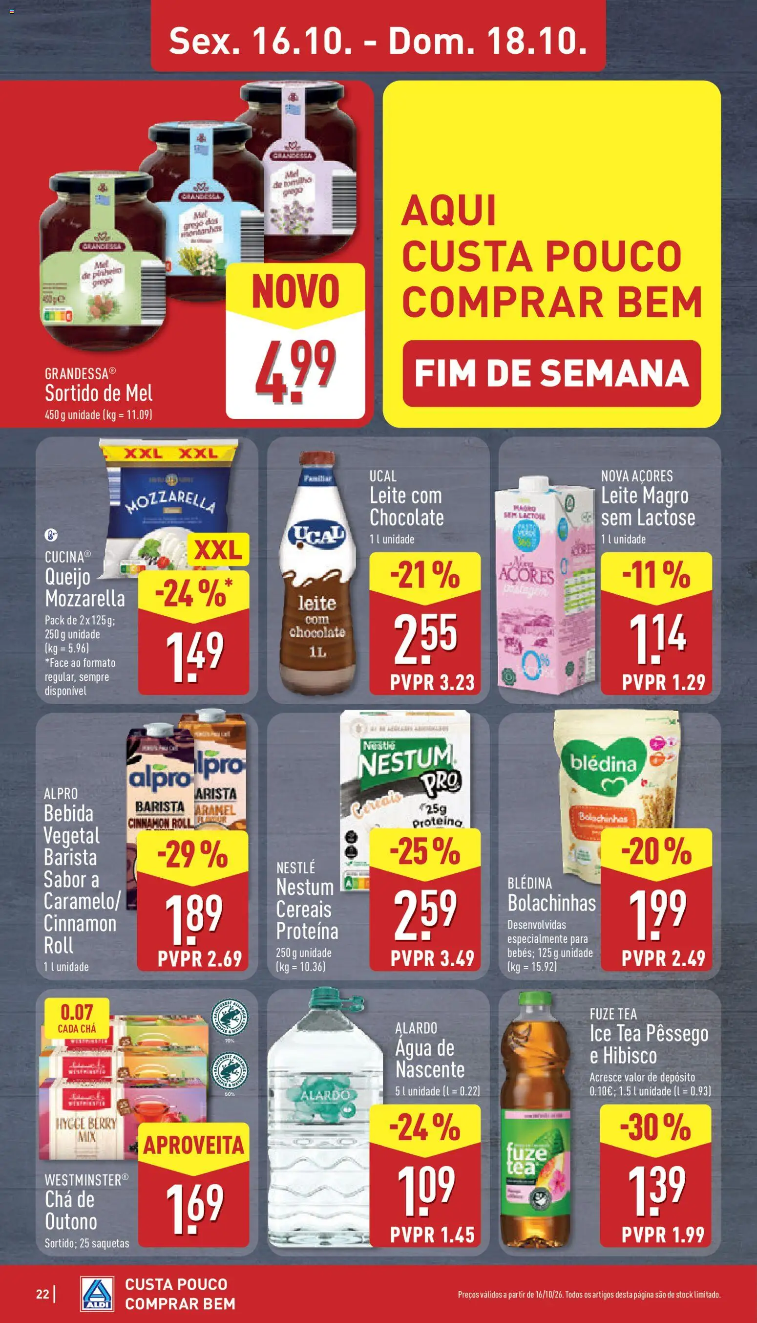 Aldi folheto │ válido de 12/10/2026 | Página: 22 | Produtos: Agua, Queijo, Mel, Proteina