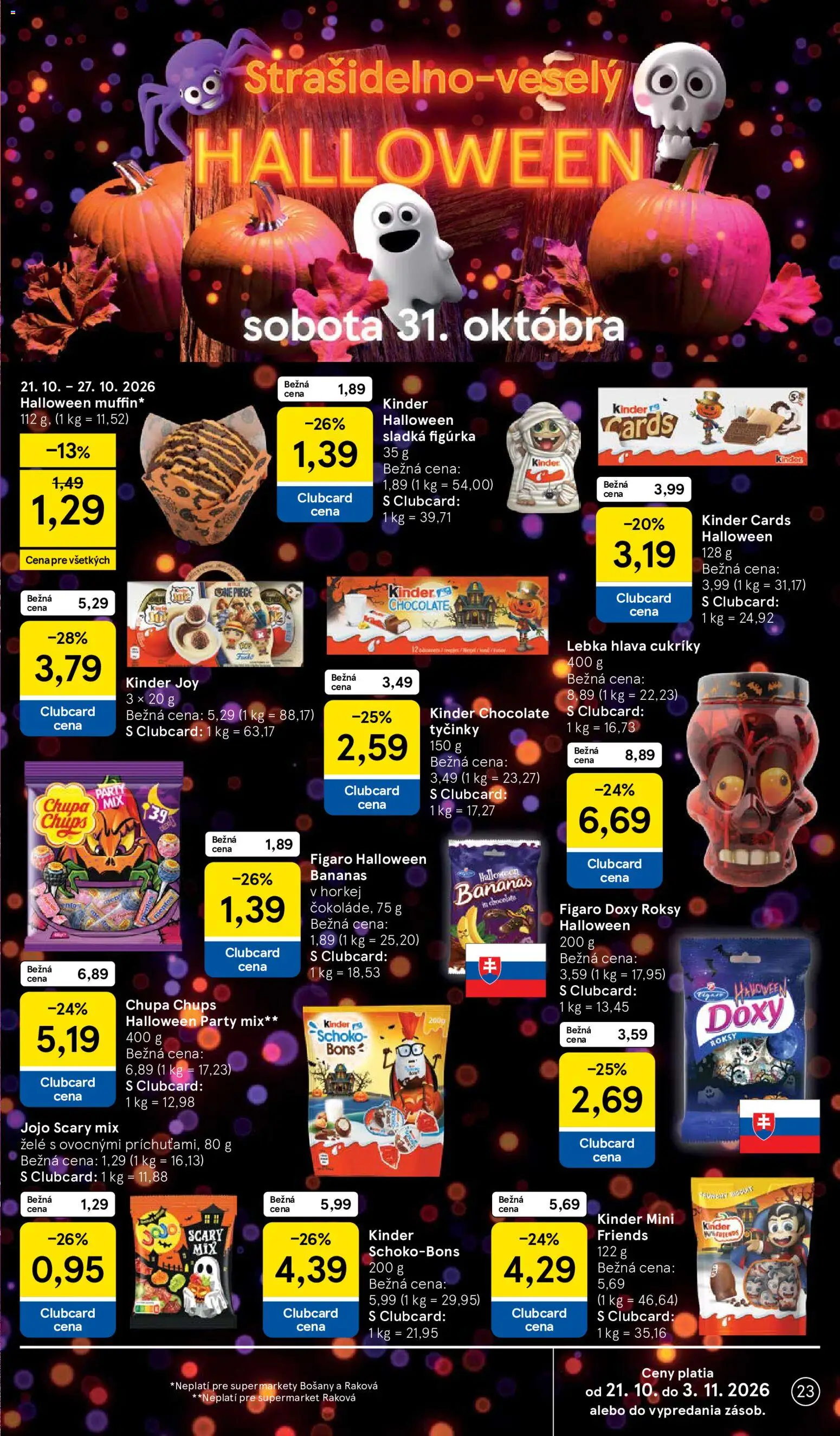 Nové Tesco akcie – leták je platný od 21.10.2026 | Strana: 23 | Produkty: Kinder, Cukríky