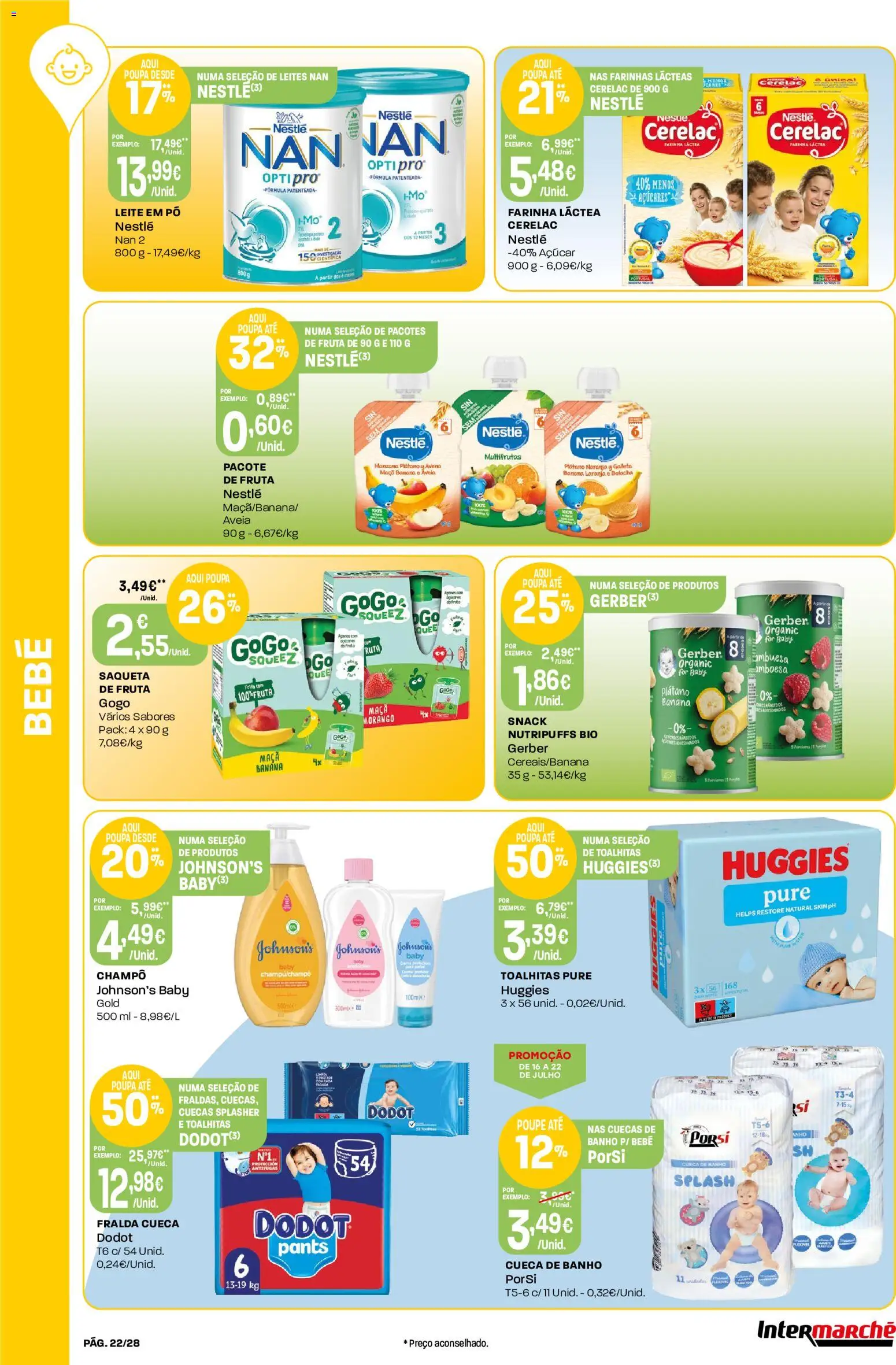 Intermarché Folheto Contact │ válido de 16/07/2026 | Página: 22 | Produtos: Farinha láctea, Pó, Nestlé, Cuecas