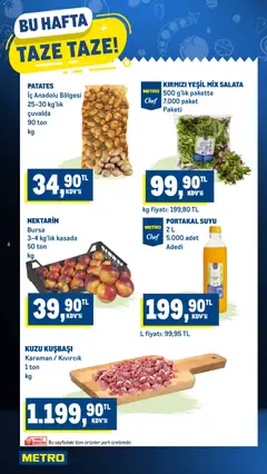 05 Ağustos 2026 tarihinden itibaren geçerli olan Metro kataloğu önizlemesi | Sayfa: 4 | Ürünler: Portakal, Salata, Patates, Nektarin