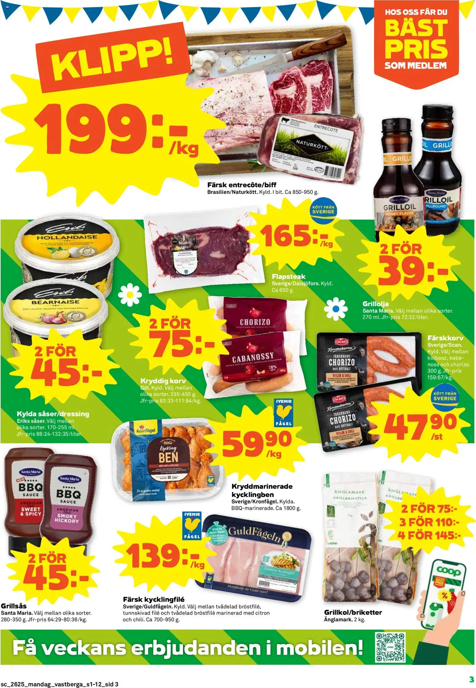 Coop Forum reklamblad aktuell från 15.06.2026 | Sida: 3 | Produkter: Kycklingfile, Entrecote, Chorizo, Citron