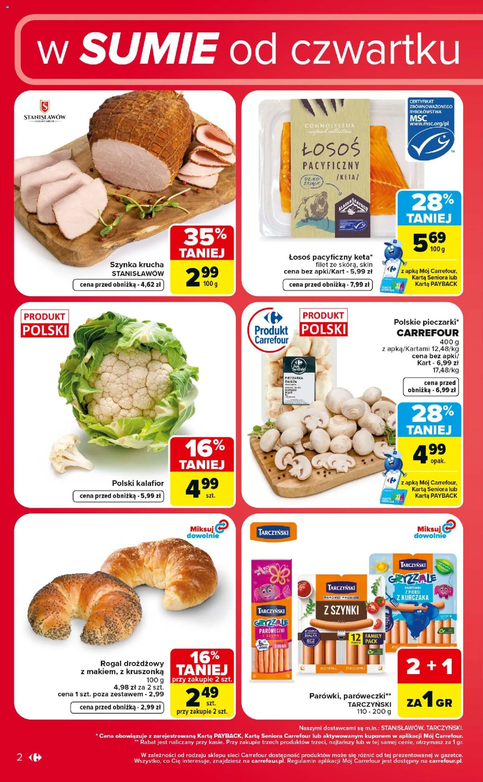 Carrefour gazetka - Weekend okazji od 23.07.2026 | Strona: 2 | Produkty: Karta, Kalafior, Piersi, Łosoś