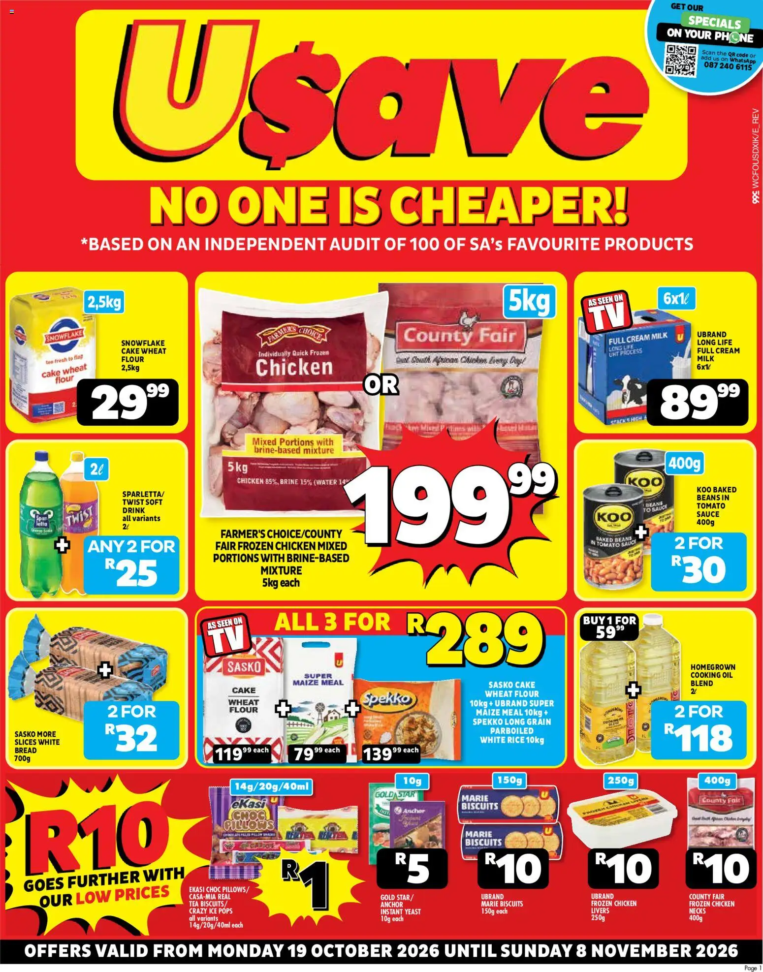 New Usave catalogue – valid from 19/10/2026 | Page: 1 | Products: Cake, Phone, Bread, Biscuits