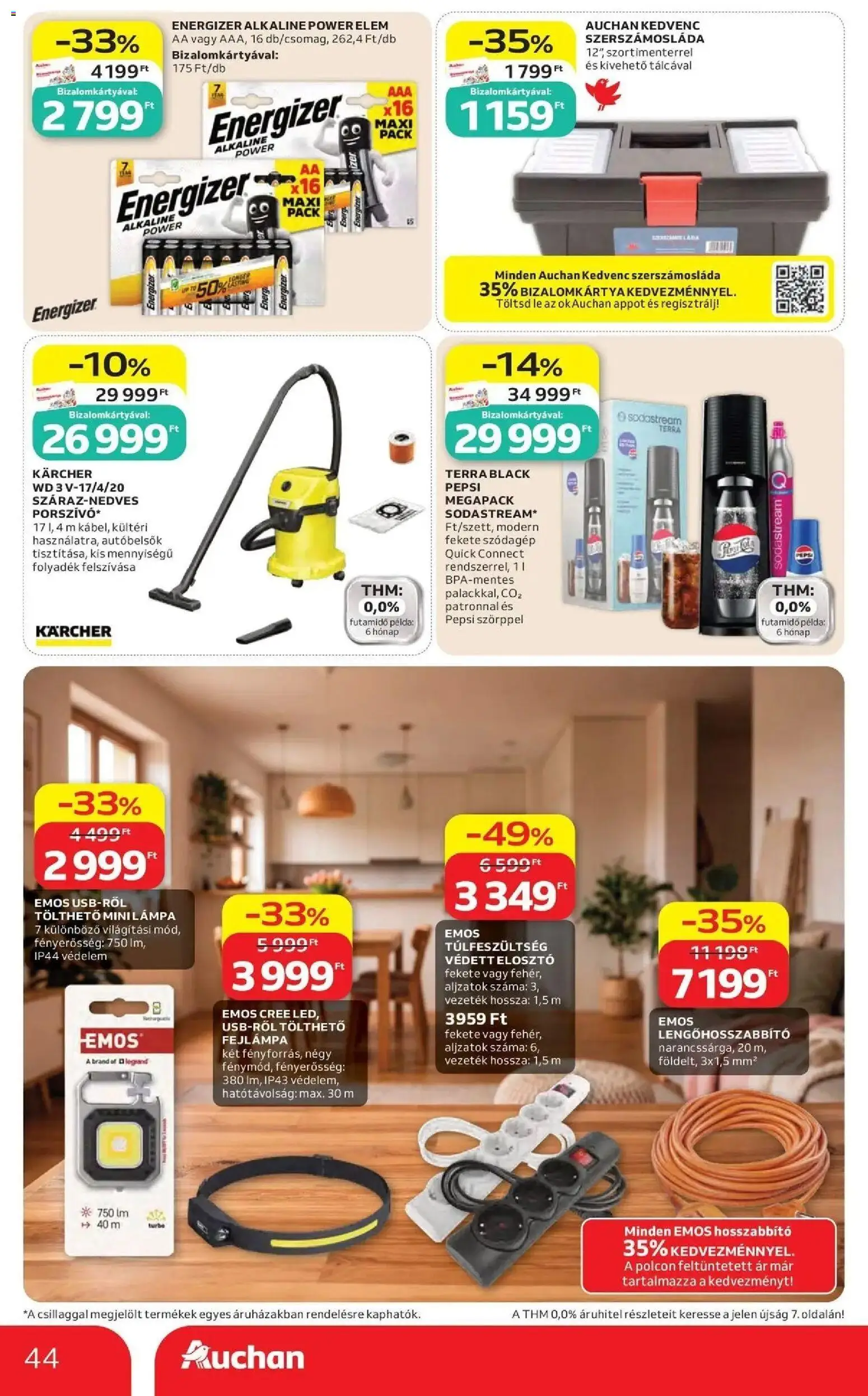 Auchan akciós újság Szolnok - 2026.10.08. -tól/töl > akció, lapozható szórólap 🛍️ | Oldal: 44 | Termékek: Fejlámpa, Lé, Elem, Elosztó
