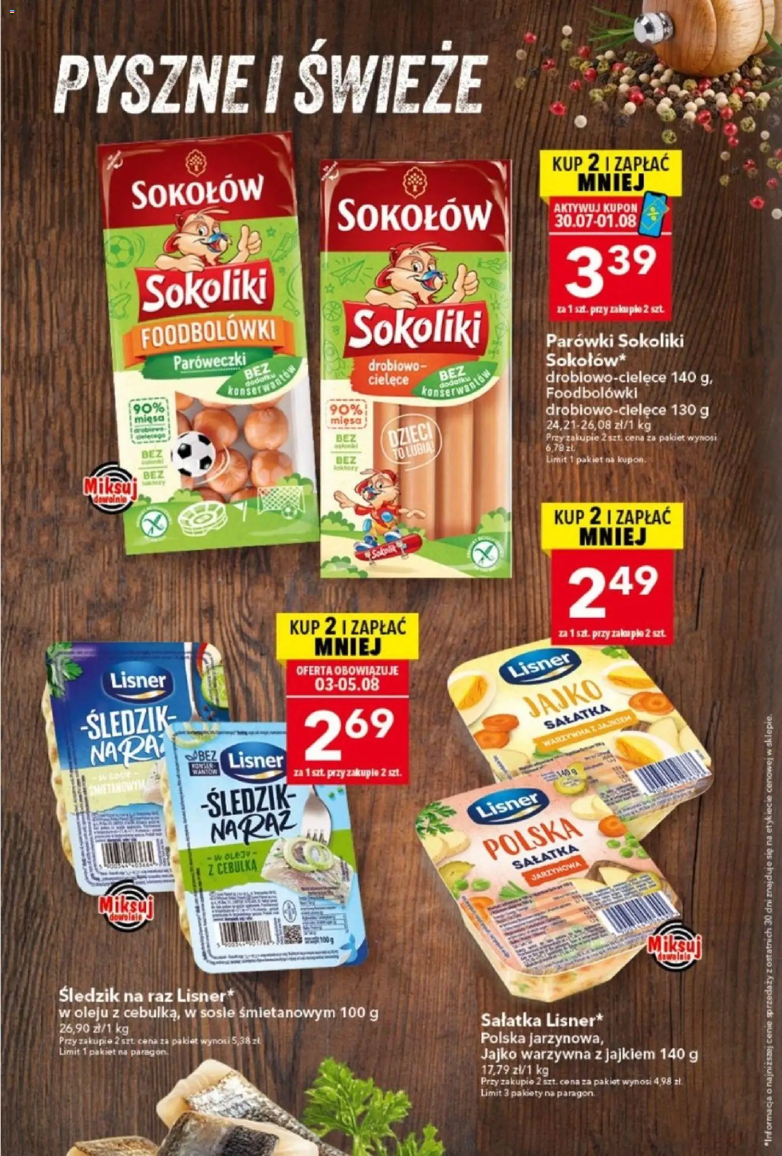 Lewiatan gazetka od 30.07.2026 | Strona: 2 | Produkty: Parówki sokoliki, Parówki, Sałatka