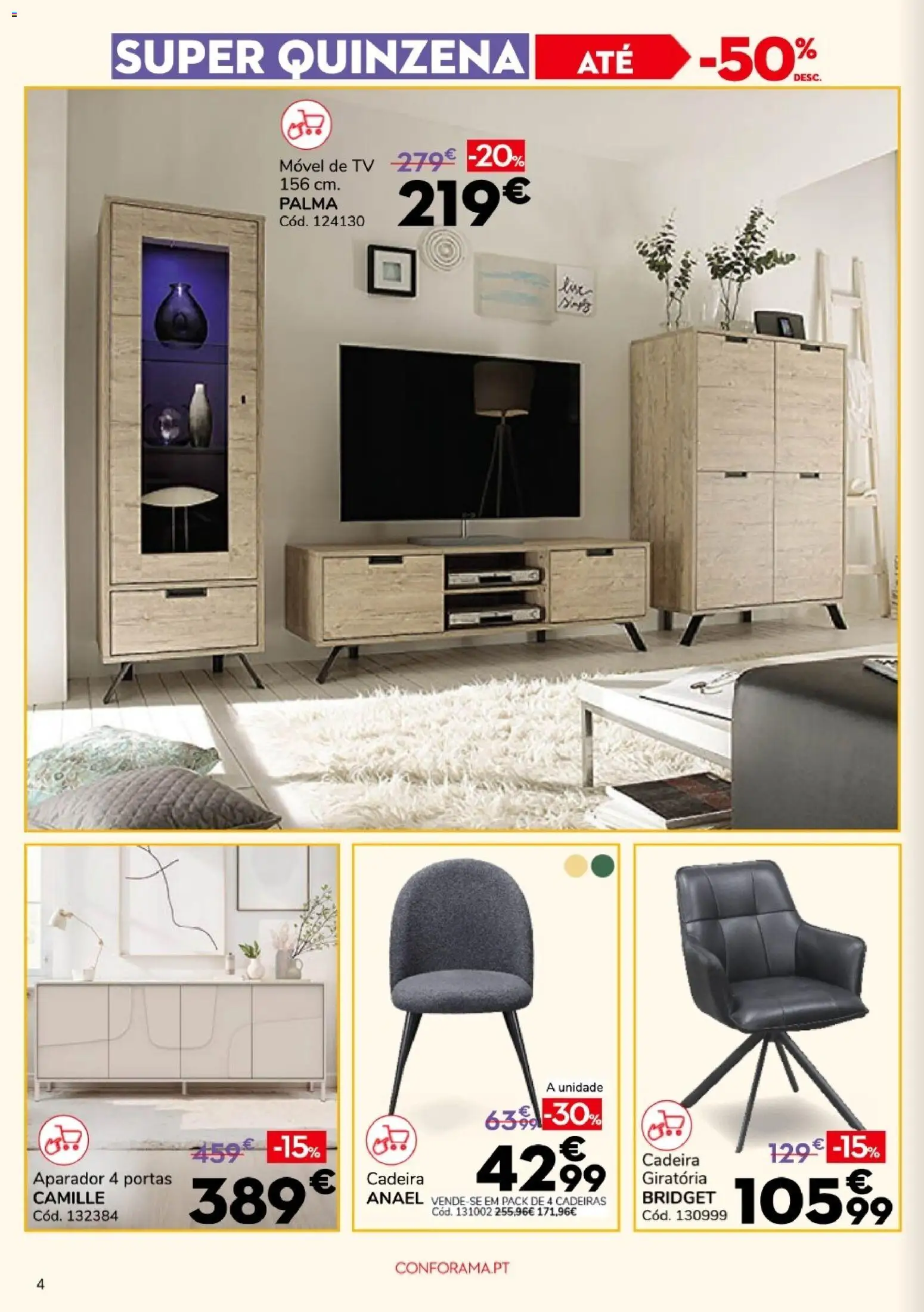 Conforama Super Quinzena │ válido de 13/08/2026 | Página: 4 | Produtos: Cadeiras, Portas, Cadeira, Aparador