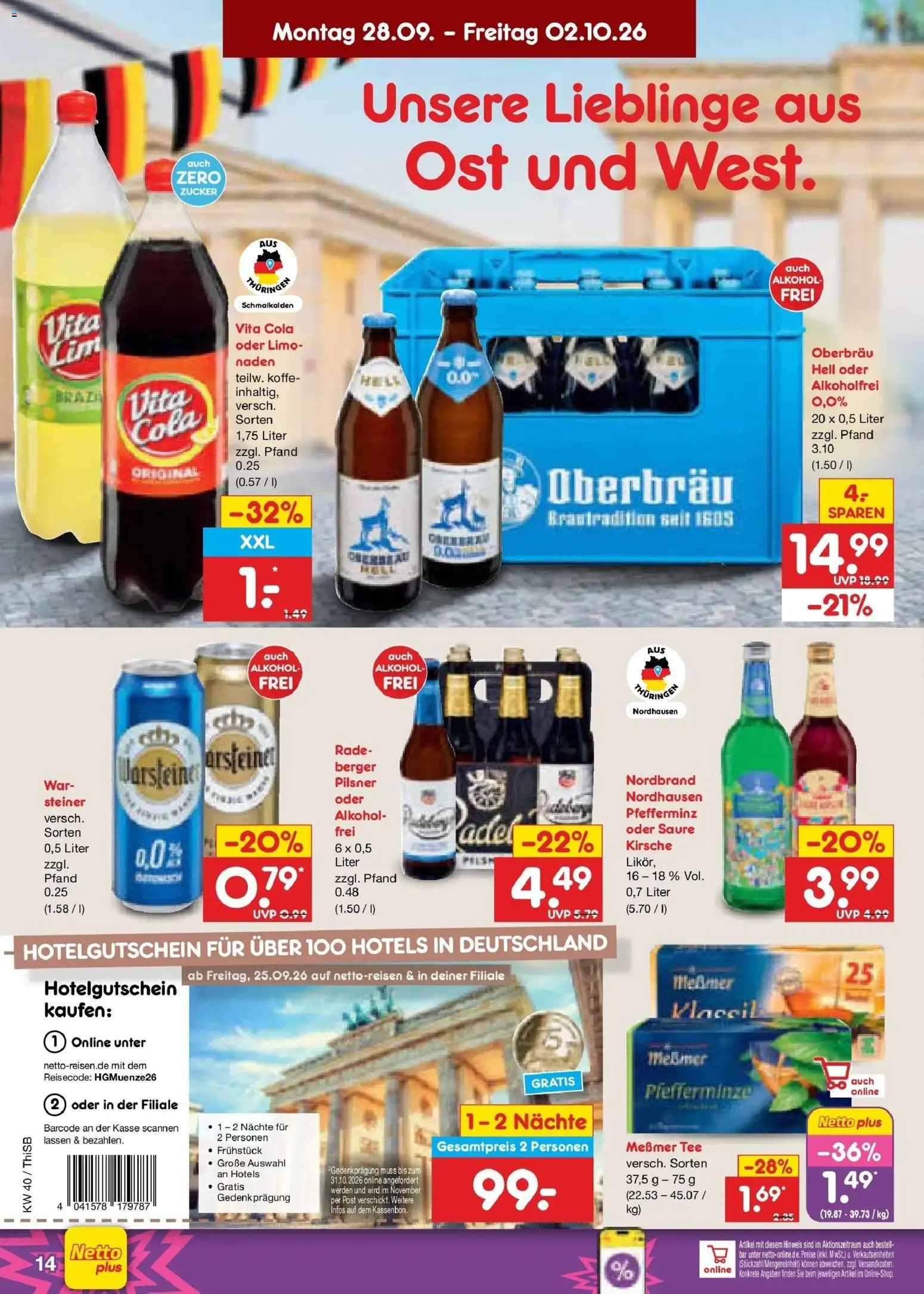 Netto Marken-Discount Prospekt Pirna – gültig ab 28.09.2026 | Seite: 20 | Produkte: Likör, Zucker, Vita cola, Tee