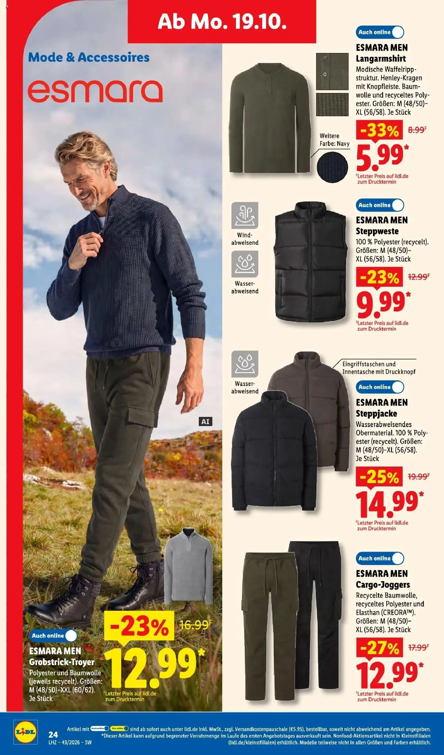 Lidl Prospekt Villingen-schwenningen (ab 19.10.2026) zum Blättern » Angebote | Seite: 36 | Produkte: Shirt, Langarmshirt, Steppweste, Steppjacke