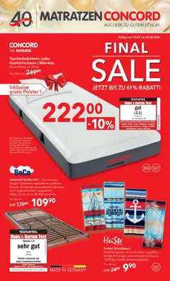 Matratzen Concord Flugblatt ab 29.07.2026 gültig
