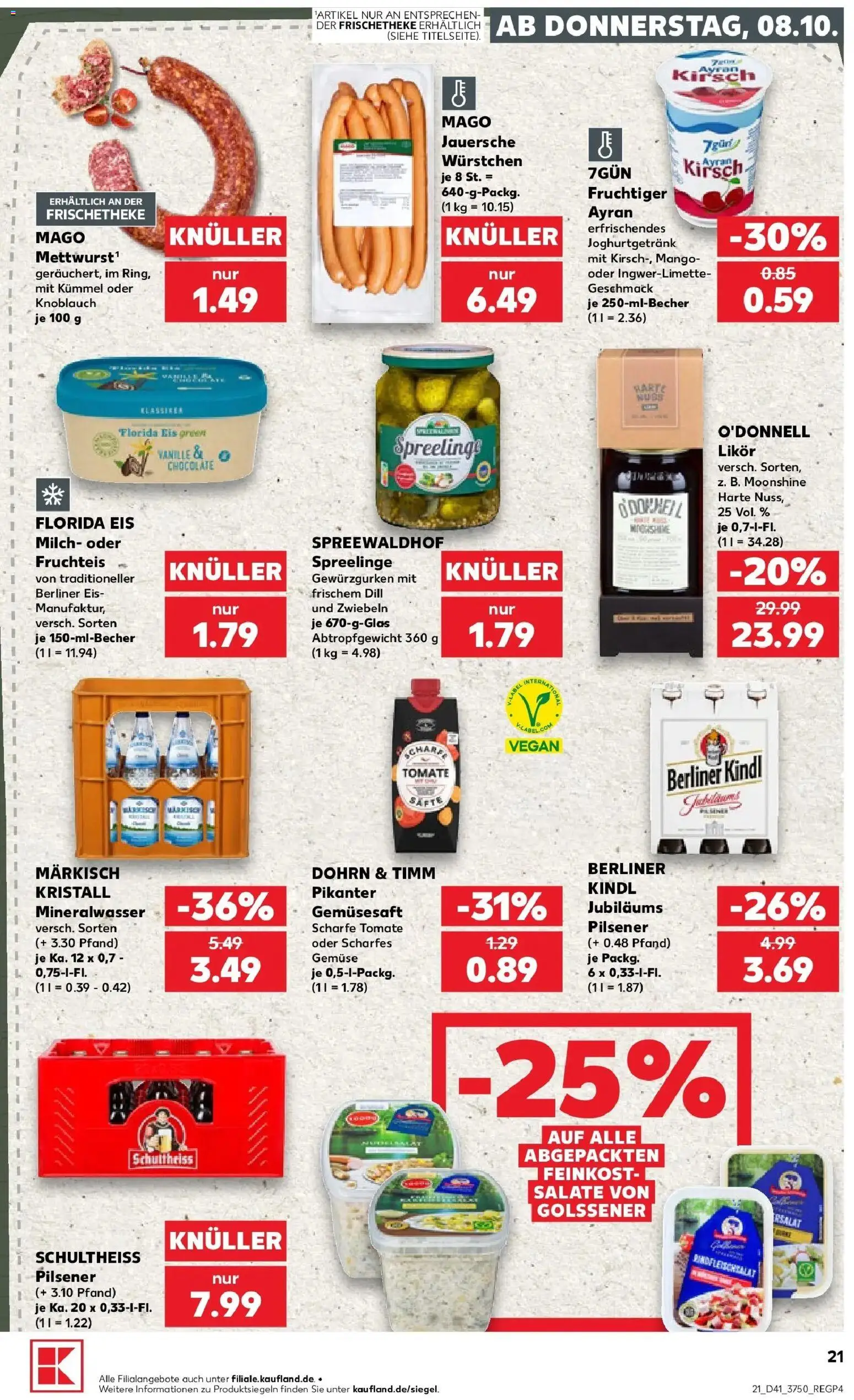 Prospekt Kaufland ab 08.10.2026 » Angebote Online zum Blättern | Seite: 21 | Produkte: Likör, Mineralwasser, Zwiebeln, Knoblauch