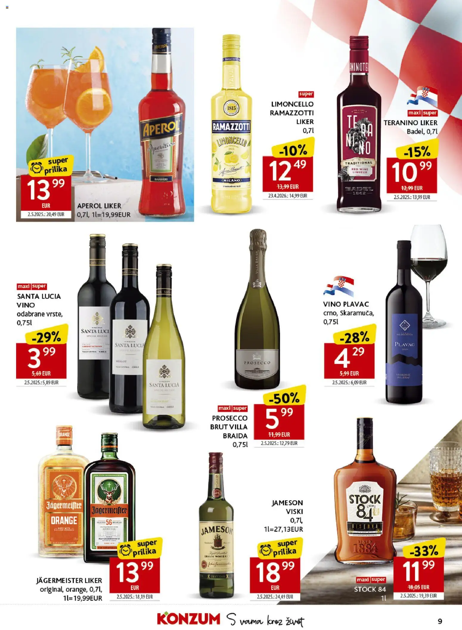 Konzum katalog | vrijedi od 17.06.2026 | Stranica: 9 | Proizvodi: Prosecco, Jägermeister, Viski, Teranino