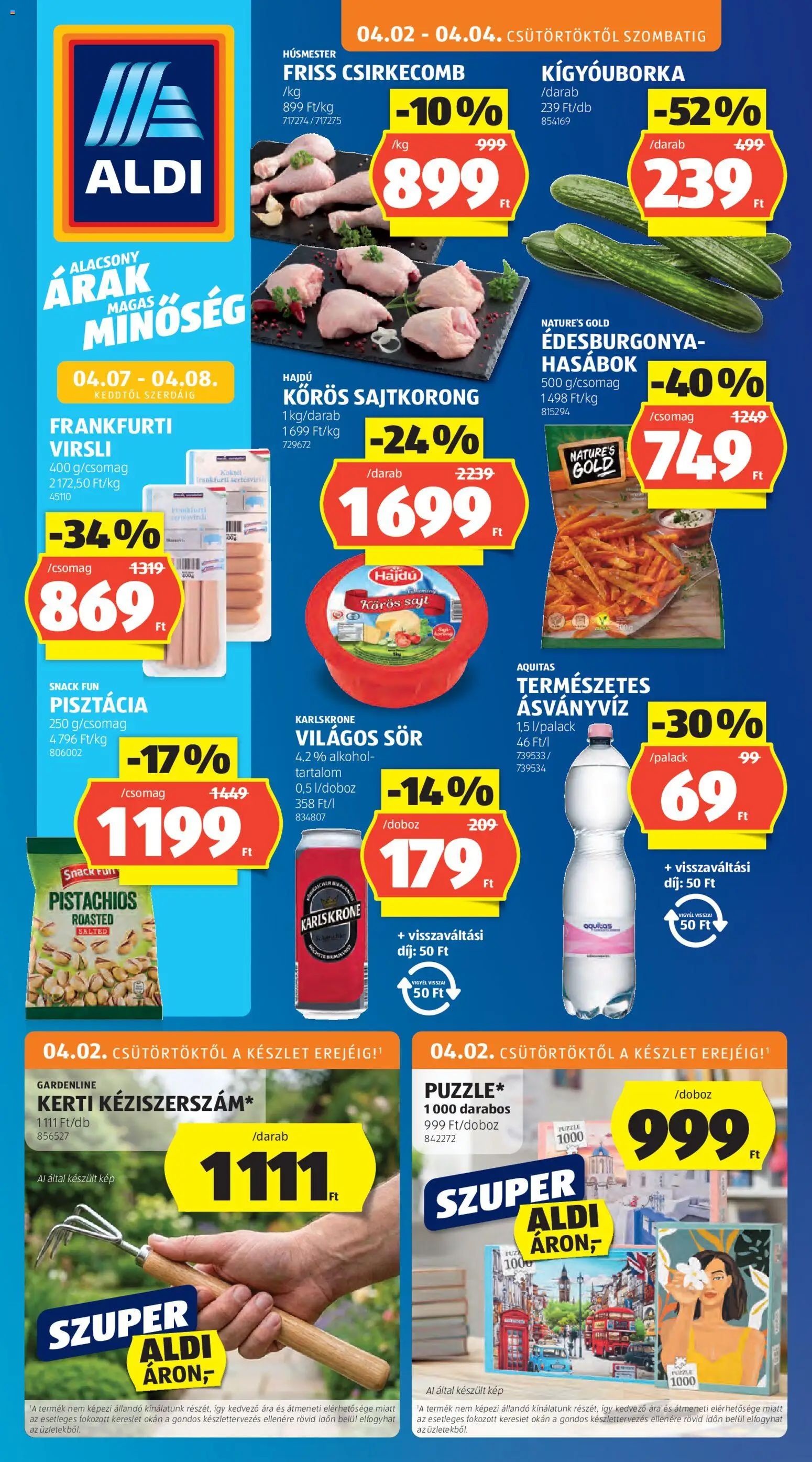 Aldi akciós ujság - amely érvényes a következő dátumtól: 2026.04.02. | Oldal: 1 | Termékek: Pisztácia, Rum, Édesburgonya, Ásványvíz