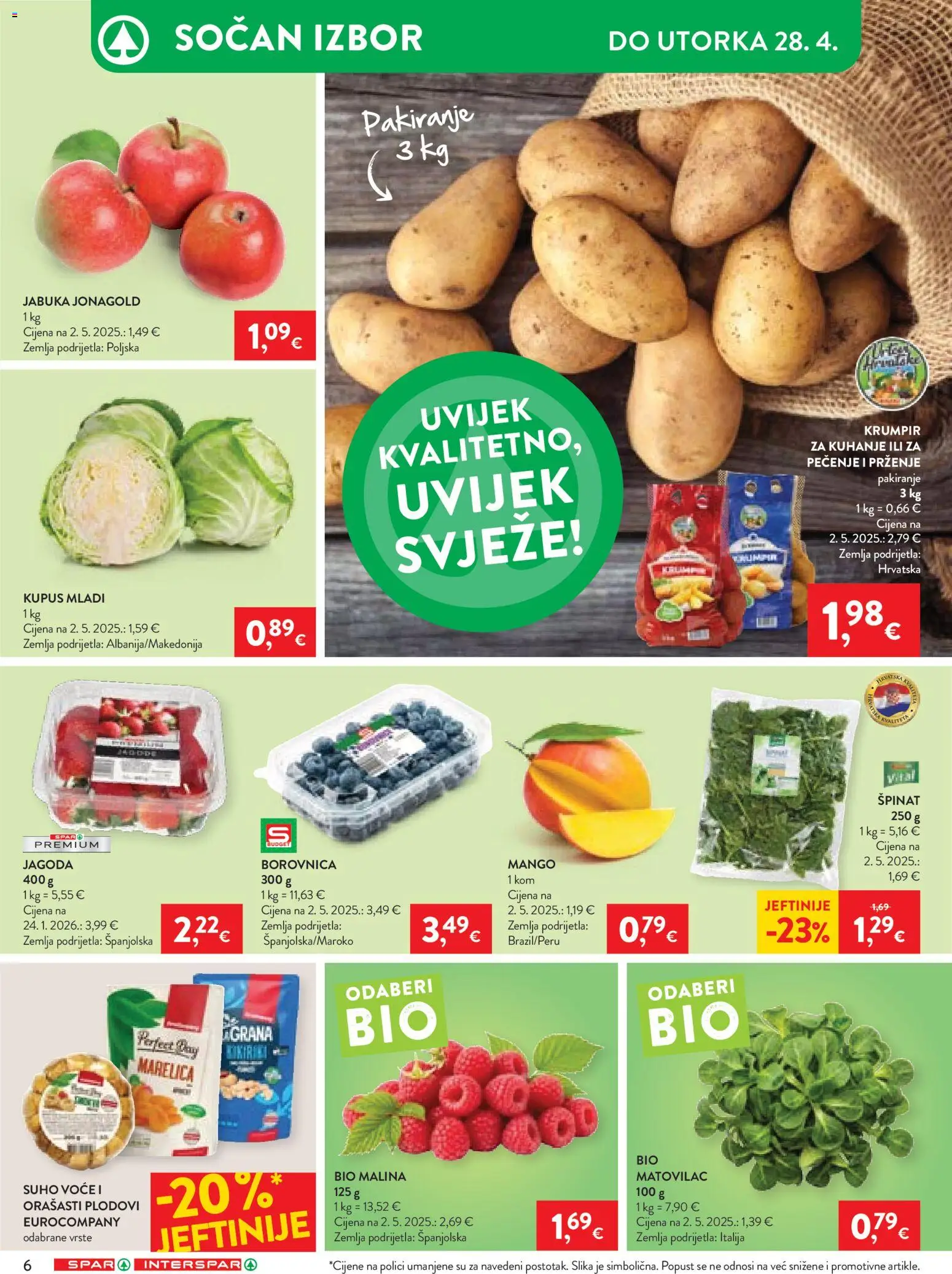 Spar katalog | vrijedi od 22.04.2026 | Stranica: 6 | Proizvodi: Špinat, Voće, Kupus, Jabuka