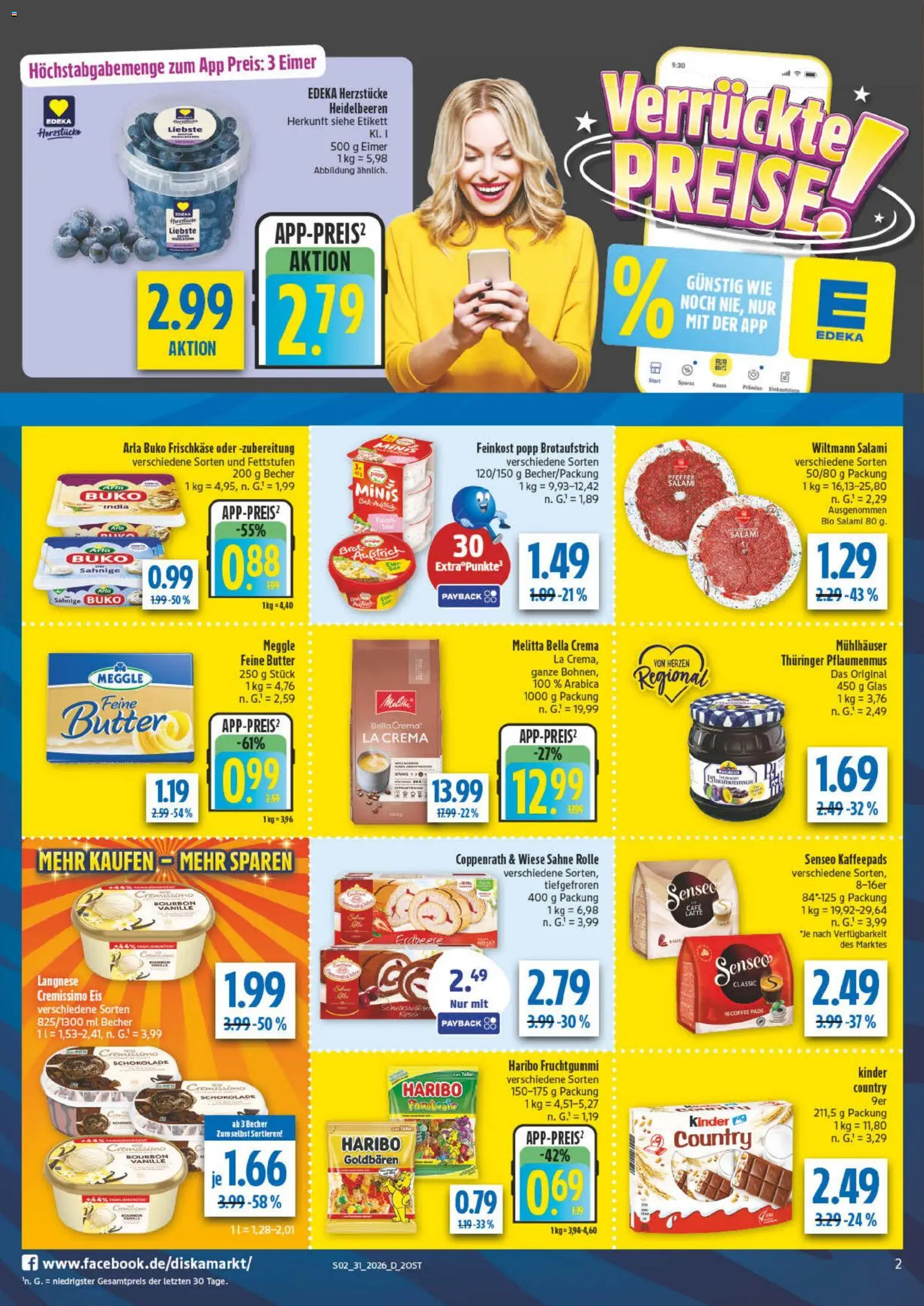Diska Prospekt – gültig ab 27.07.2026 | Seite: 2 | Produkte: Langnese, Cremissimo, Heidelbeeren, Sahne