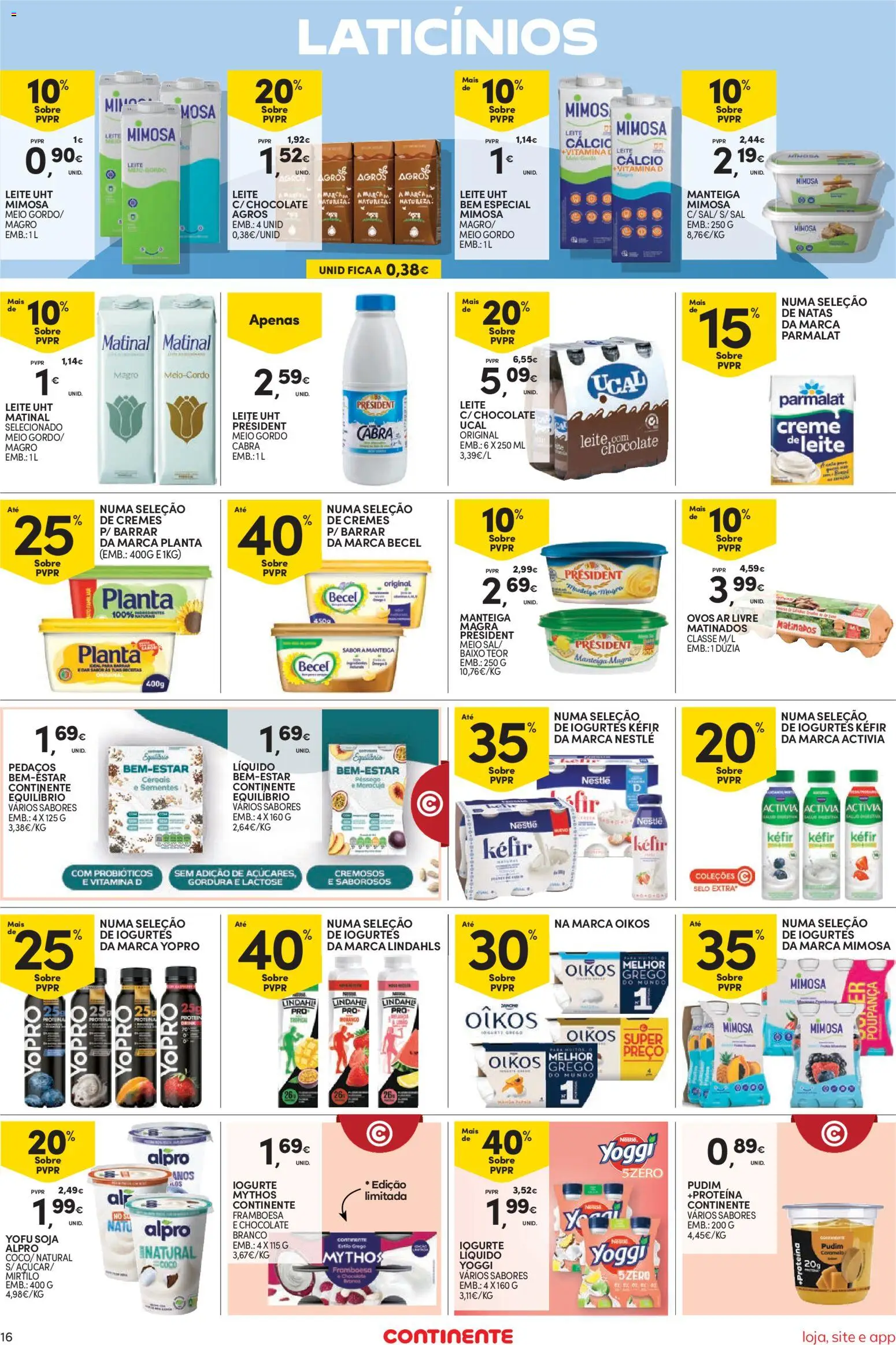 Continente Semanal Continente Bom Dia │ válido de 18/08/2026 | Página: 16 | Produtos: Probióticos, Cálcio, Nestlé, Chocolate