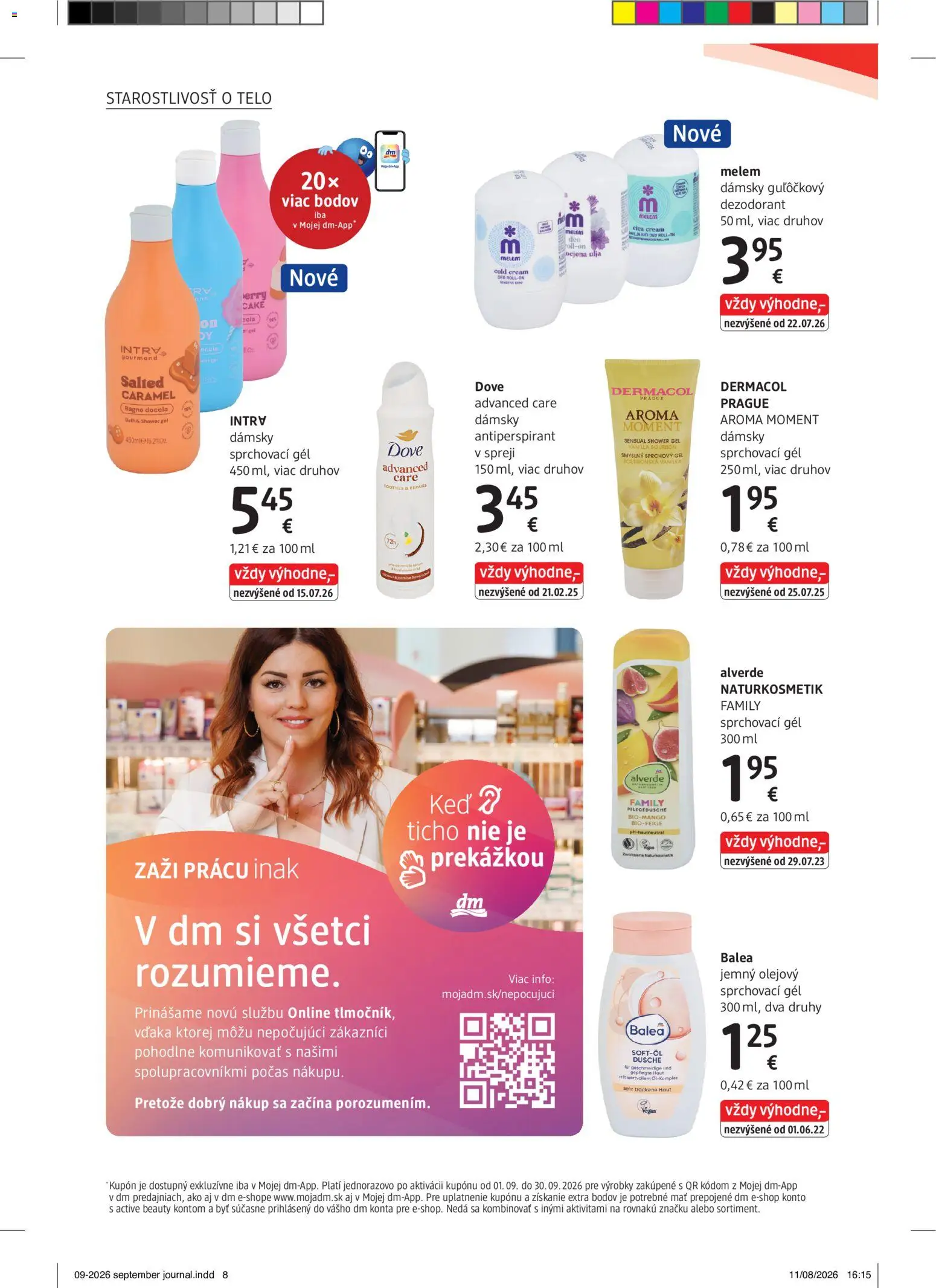 Nové dm drogerie akcie – leták je platný od 01.09.2026 | Strana: 8 | Produkty: Sprchový gél, Dezodorant, Antiperspirant, Vanilka