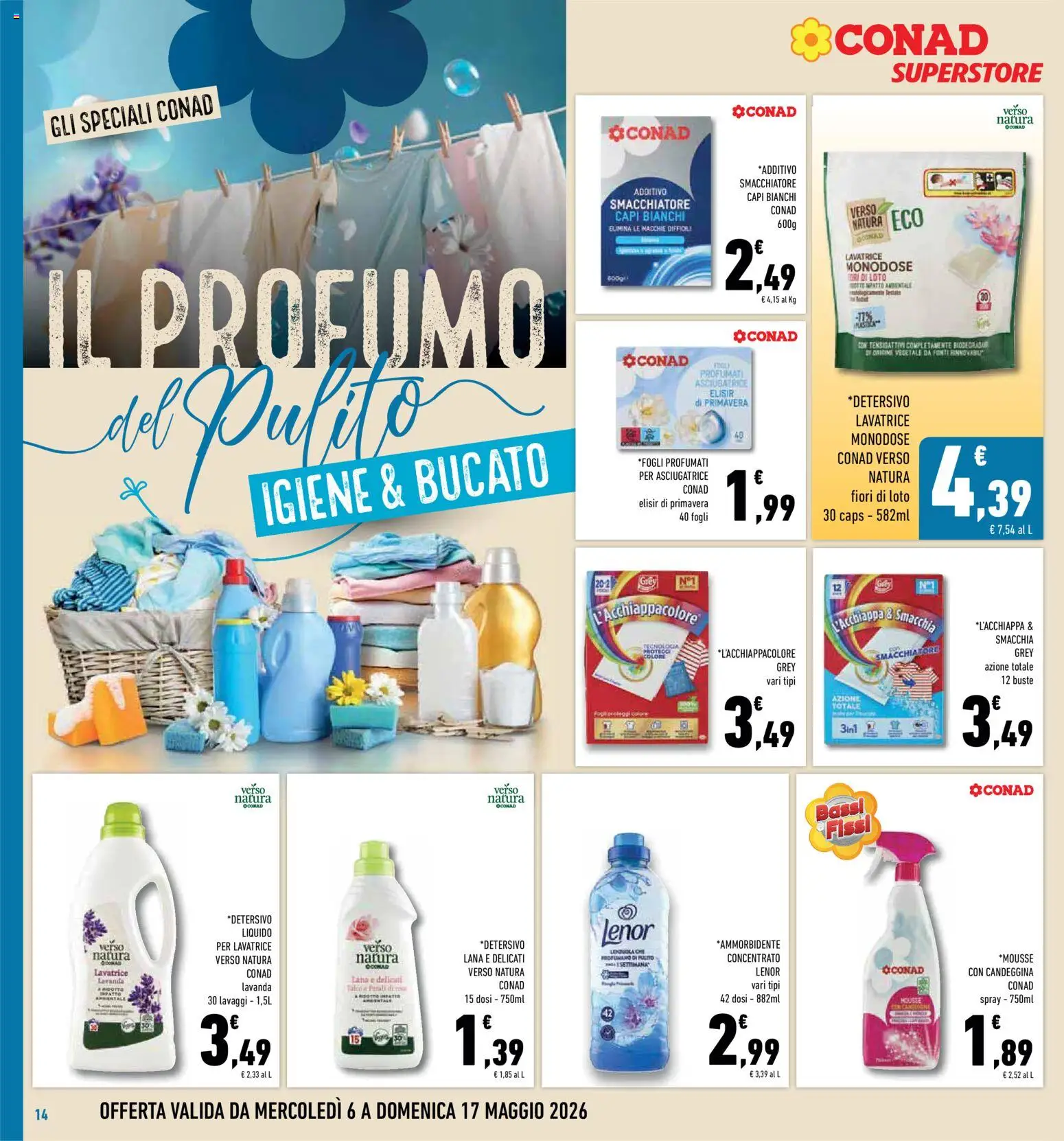 Volantino Conad del 06.05.2026 | Pagina: 14 | Prodotti: Smacchiatore, Candeggina, Asciugatrice, Profumo