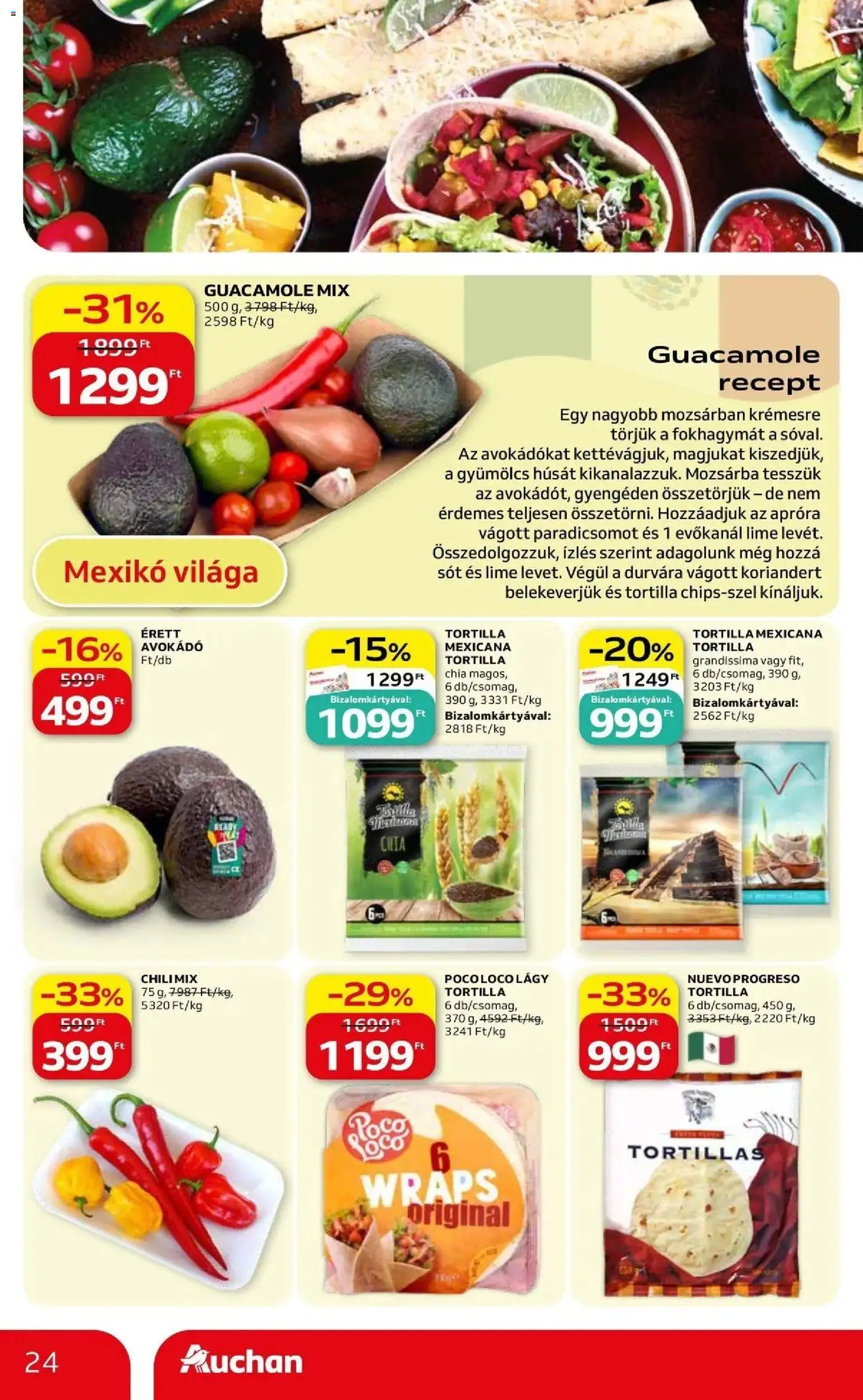 Auchan akciós ujság - amely érvényes a következő dátumtól: 07.05.2026 | Oldal: 24 | Termékek: Lime, Tortilla, Guacamole, Avokádó