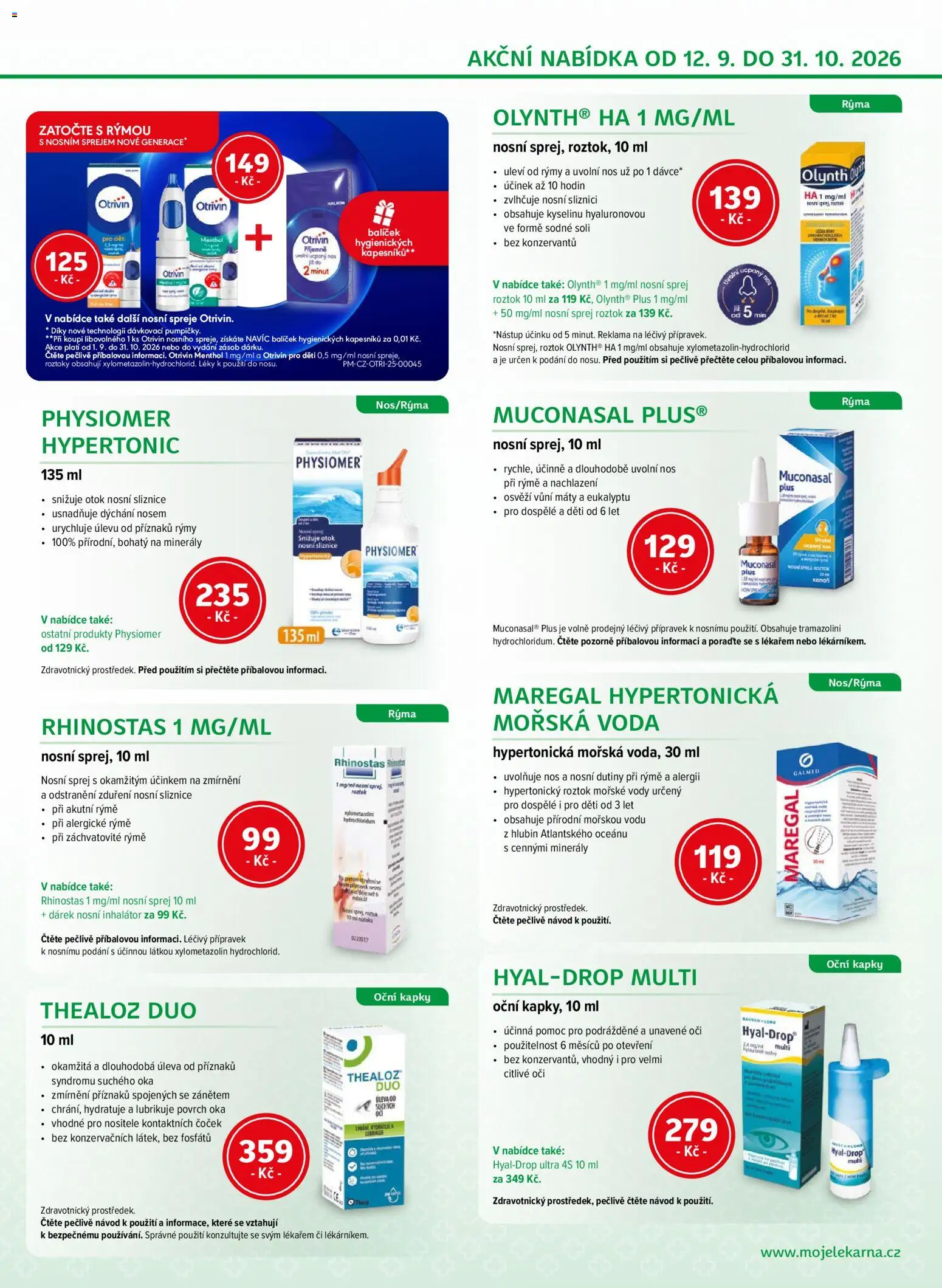 Moje lékárna leták od 12.09.2026 | Strana: 5 | Produkty: Oční kapky, Voda, Inhalátor, Muconasal Plus