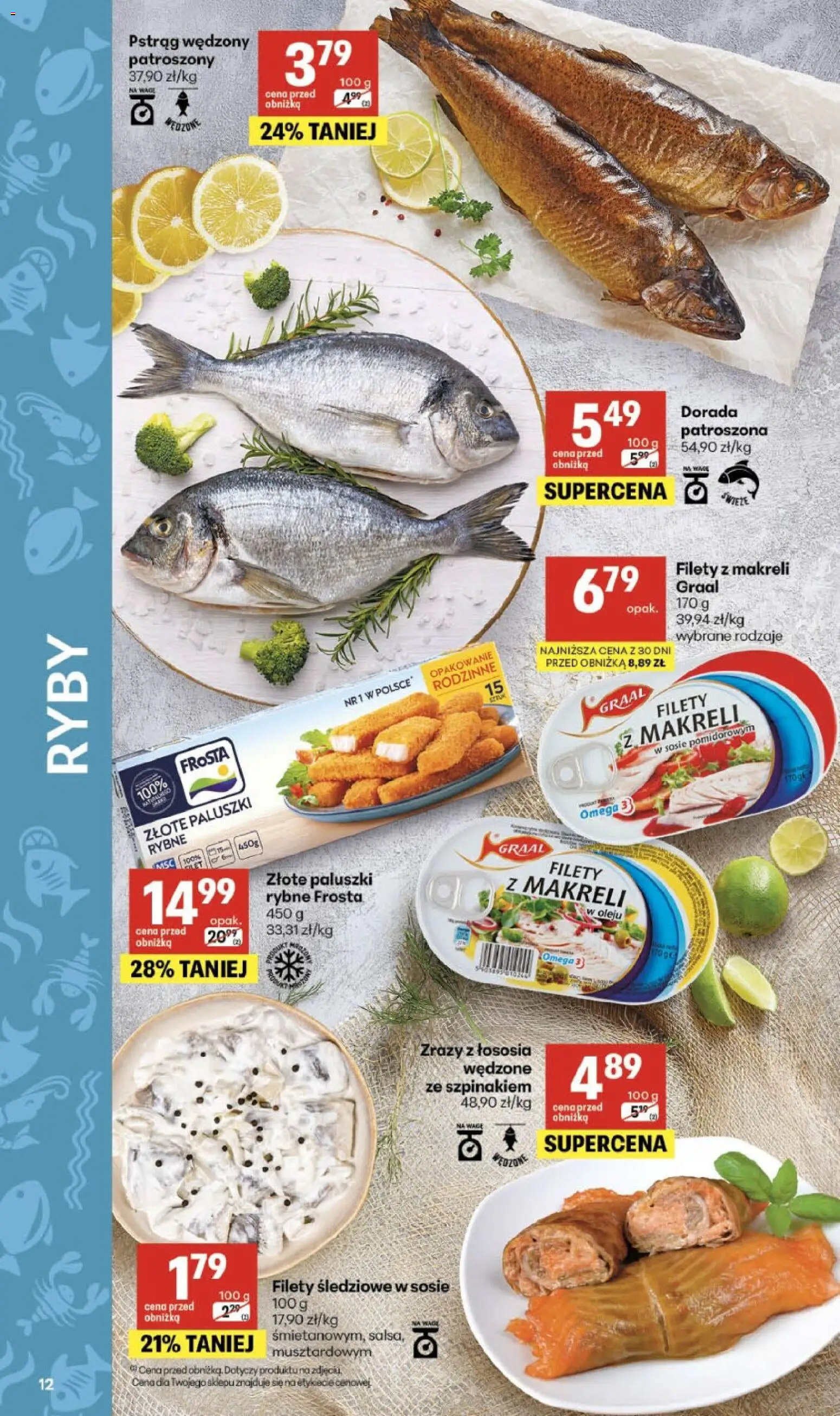 Delikatesy Centrum gazetka - Sklepy Własne od 11.06.2026 | Strona: 12 | Produkty: Pstrąg, Paluszki rybne, Pstrąg wędzony, Filety z makreli w sosie pomidorowym