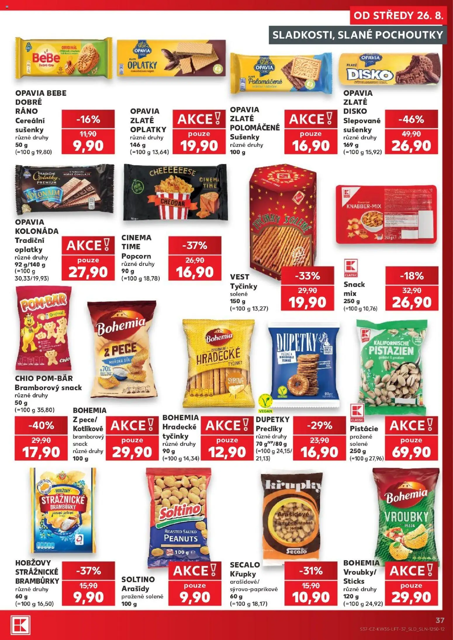 Kaufland leták - Plzeň Bory od 26.08.2026 | Strana: 37 | Produkty: Vegan, Strážnické brambůrky, Hradecké tyčinky, Popcorn