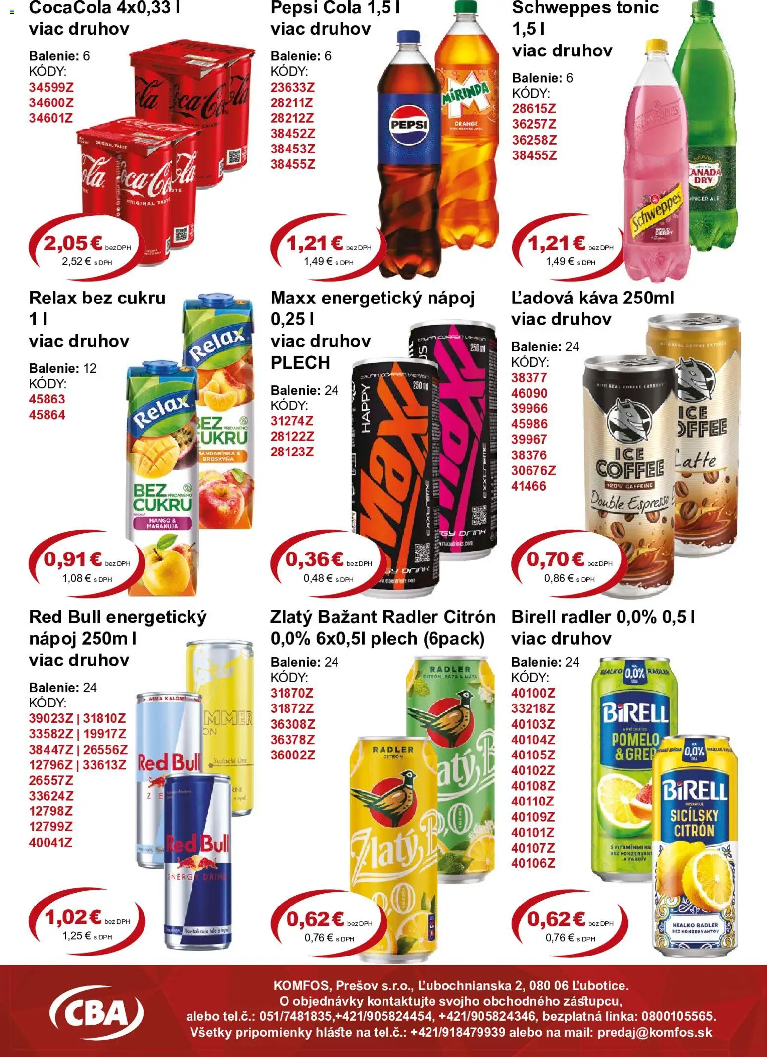 Nové CBA Komfos akcie – leták je platný od 21.08.2026 | Strana: 9 | Produkty: Káva, Tonic, Pomelo, Energetický nápoj