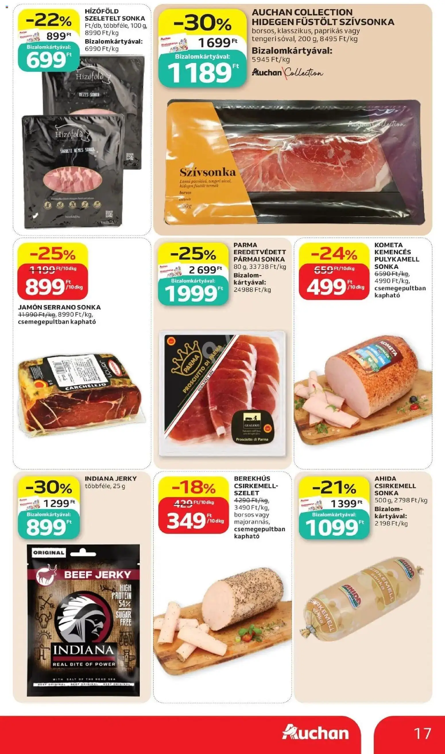 Auchan akciós ujság - amely érvényes a következő dátumtól: 2026.07.02. | Oldal: 17 | Termékek: Pármai sonka, Sonka, Protein, Csirkemell sonka