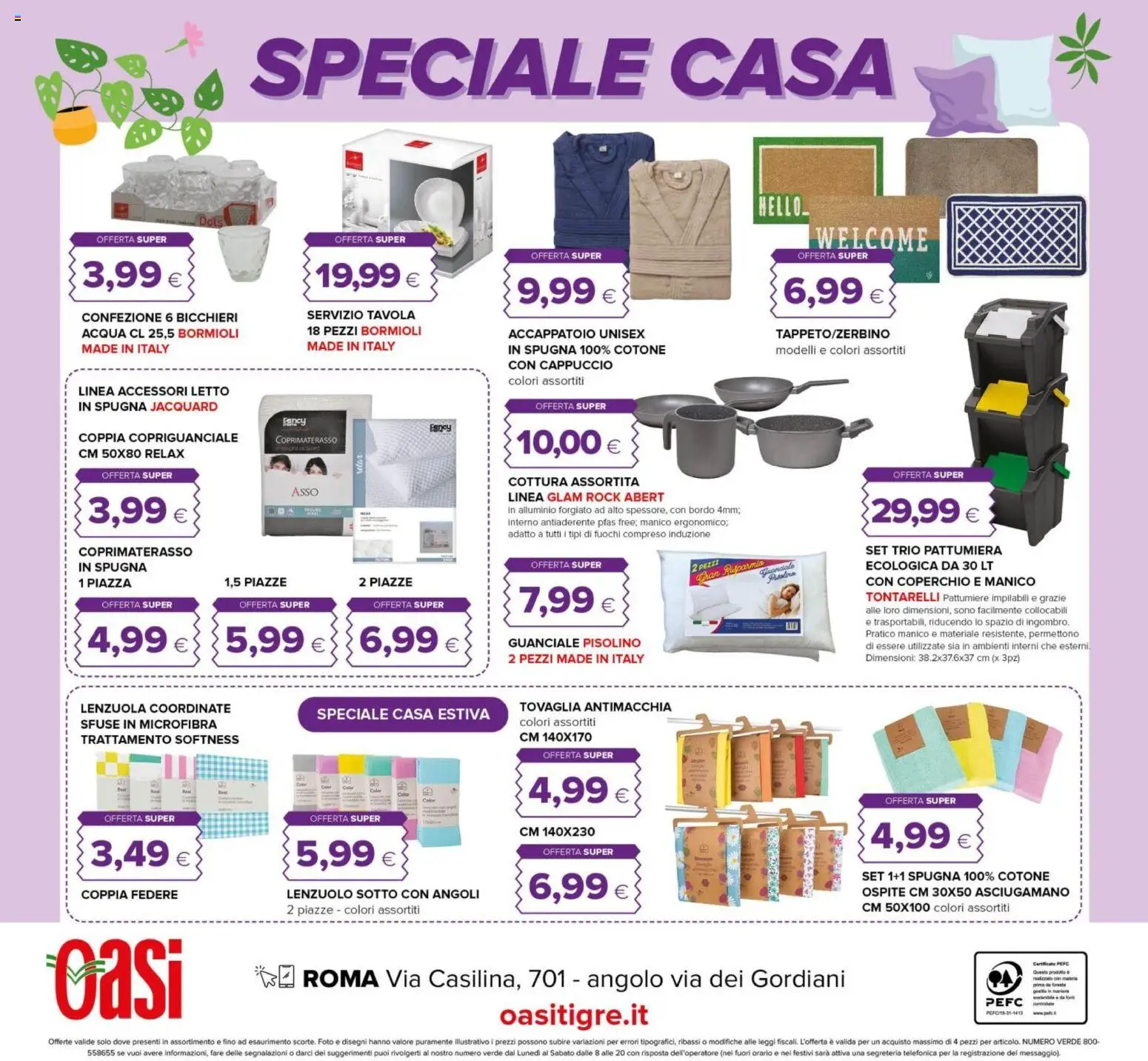 Volantino Oasi del 18.06.2026 | Pagina: 32 | Prodotti: Accappatoio, Acqua, Letto, Lenzuola