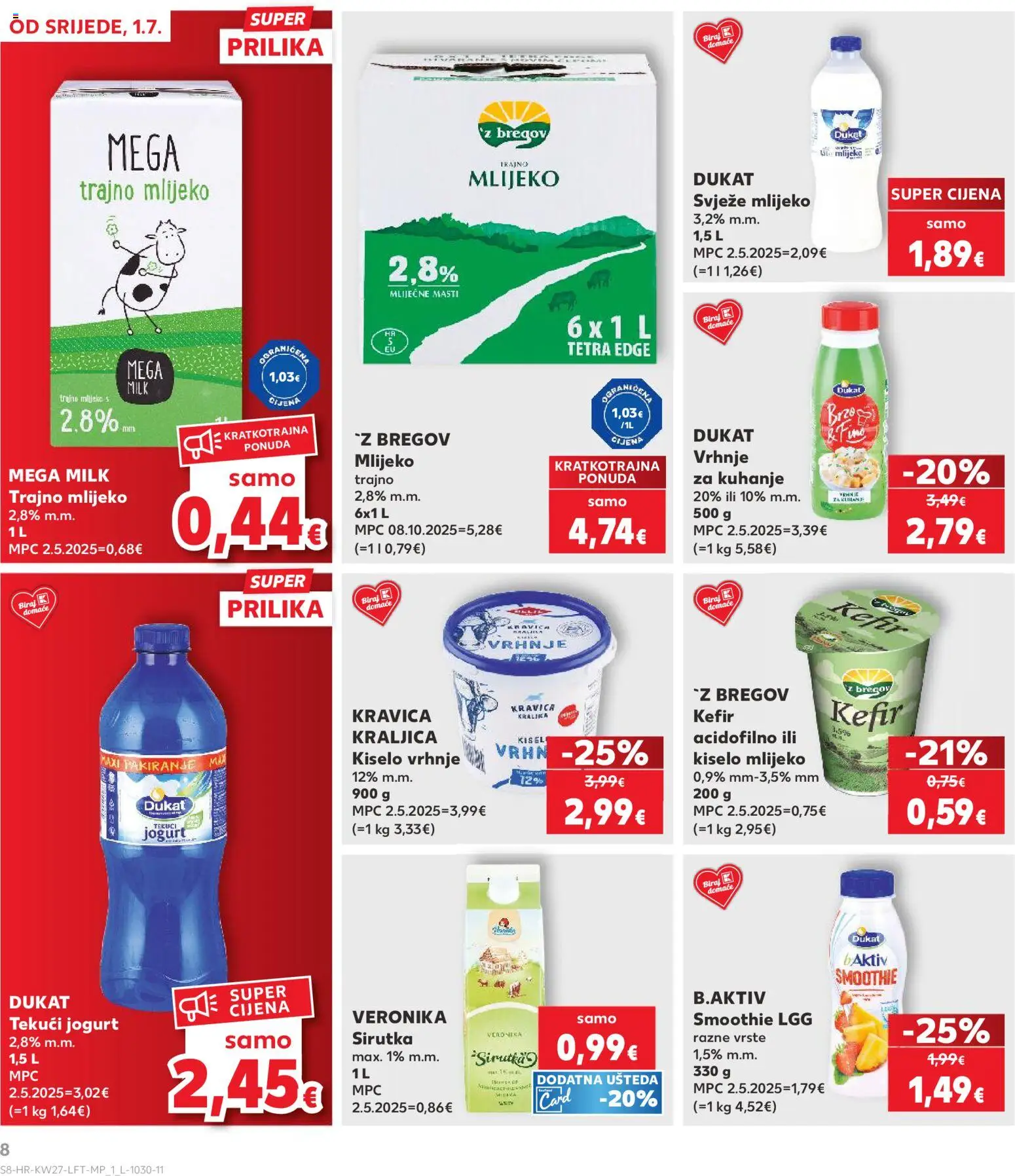 Kaufland katalog | vrijedi od 01.07.2026 | Stranica: 8 | Proizvodi: Vrhnje za kuhanje, Trajno mlijeko, Smoothie, Kefir